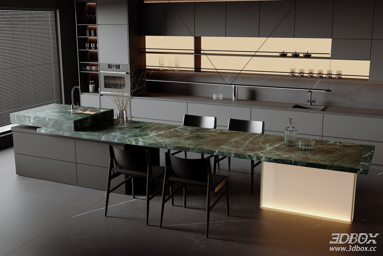 Modern Italian Dining Room 3D model - front view
