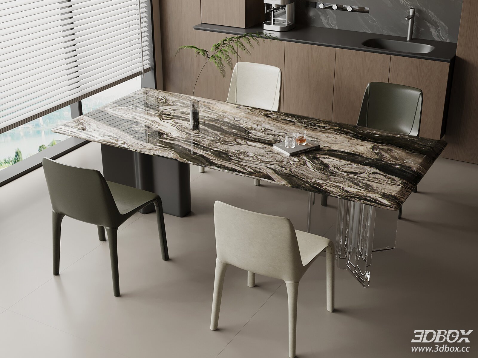 Modern Italian Dining Table 3D model - front view