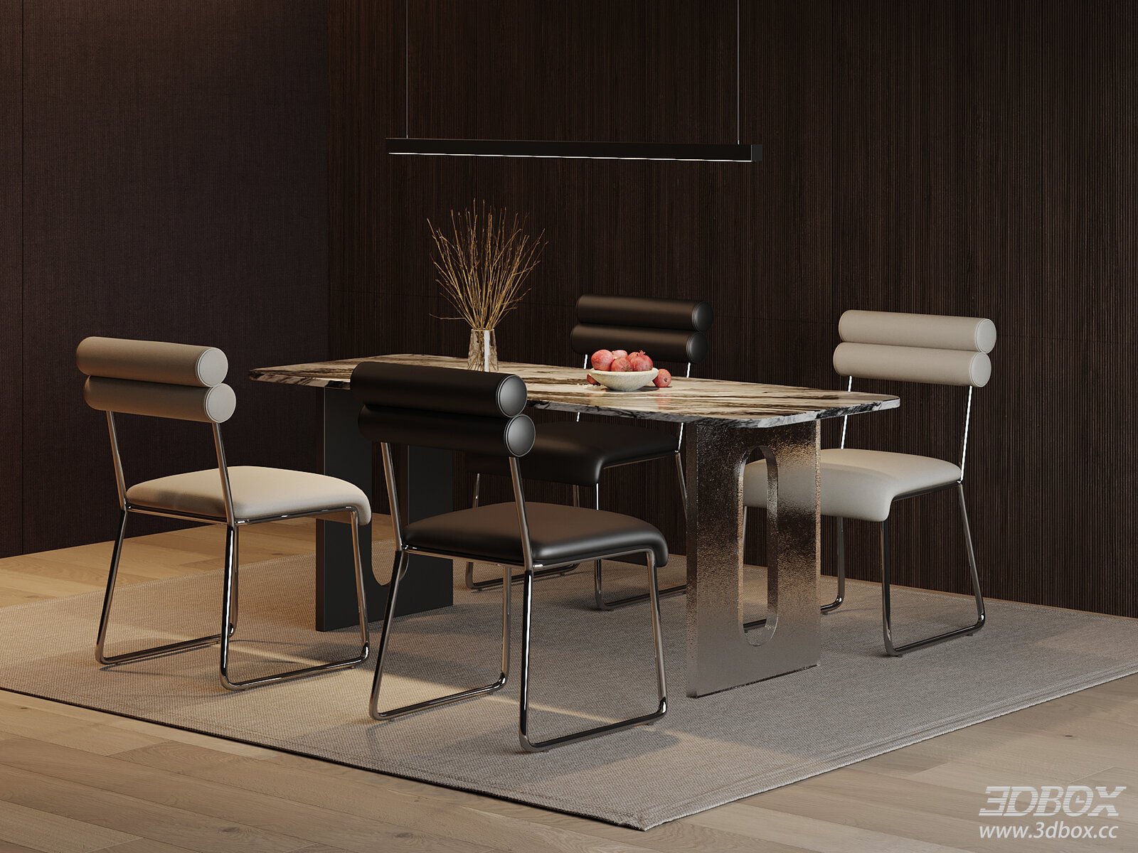 Modern Italian Minimalist Dining Table 3D model - front view