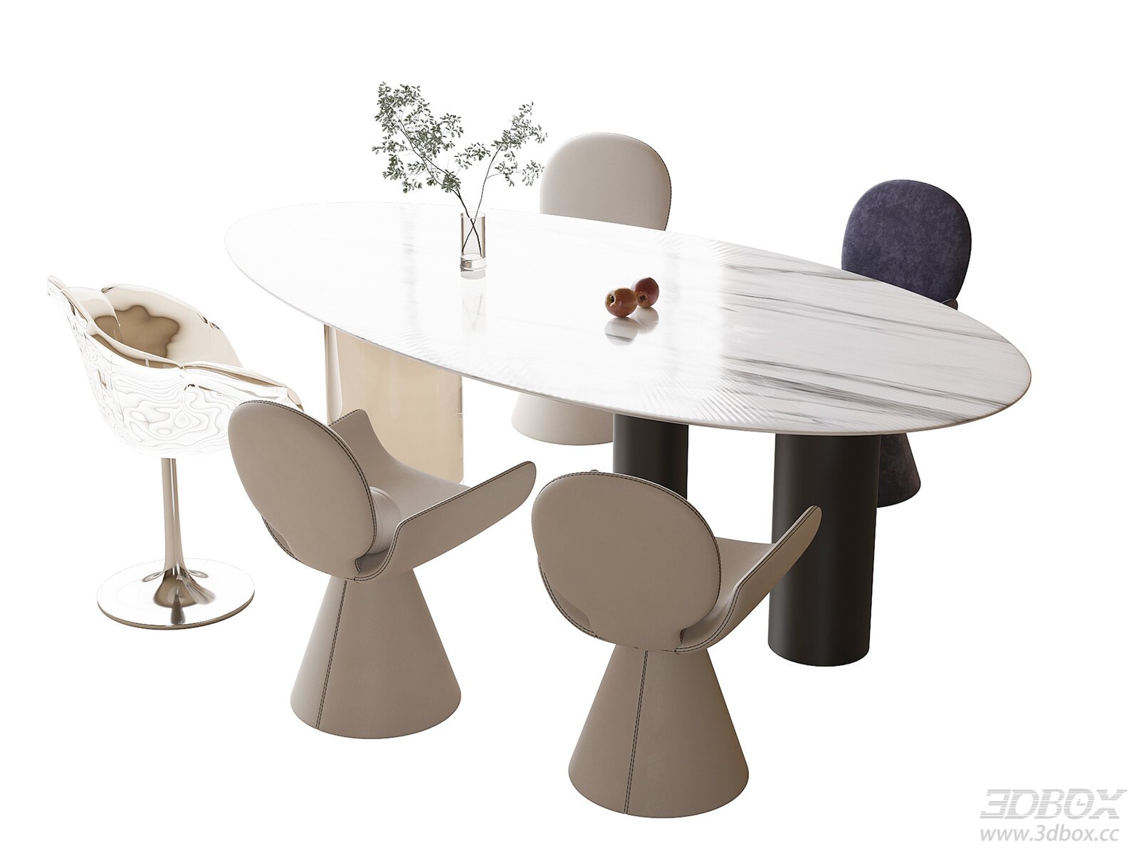 Modern Dining Table Dining Table Dining Chair 3D model - front view
