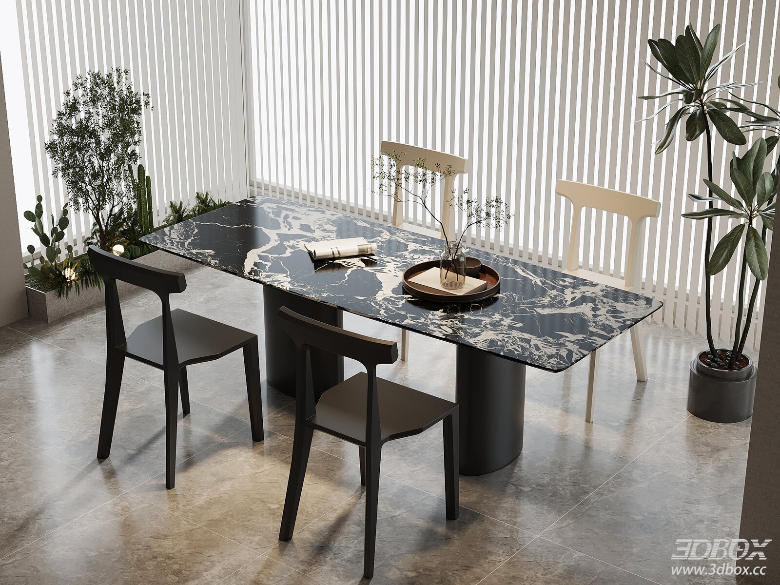 Modern Italian Dining Table 3D model - thumbnail 1