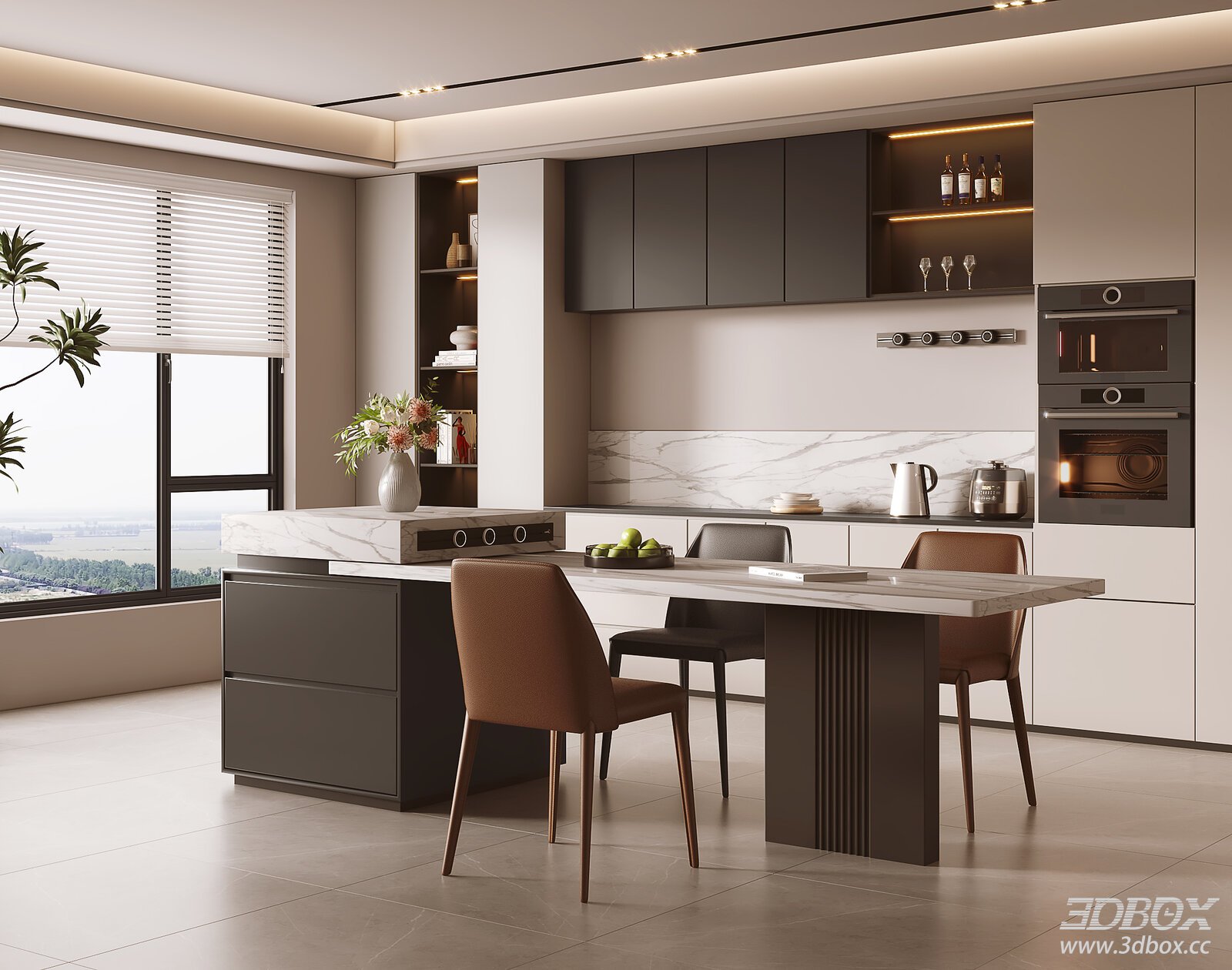 Italian Dining Room Dining Table 3D model - thumbnail 1
