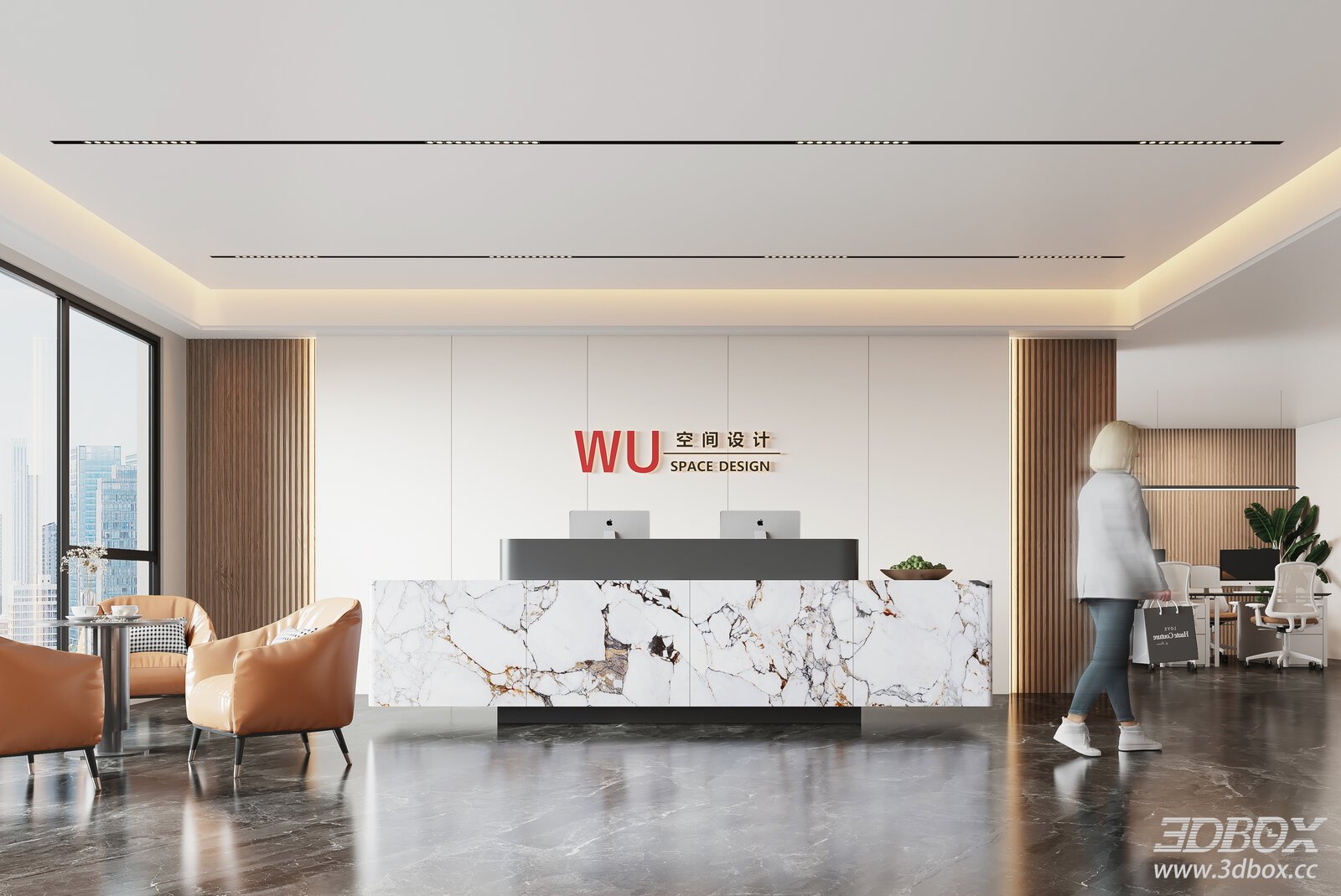 Company Reception Desk 3D model - front view
