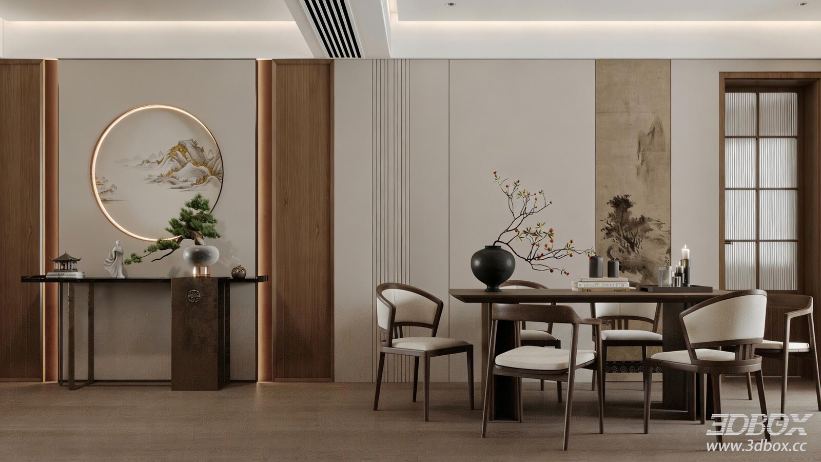 New Chinese Dining Room New Chinese Song Style Dining Room Dining Room Dining Room 3D model - front view