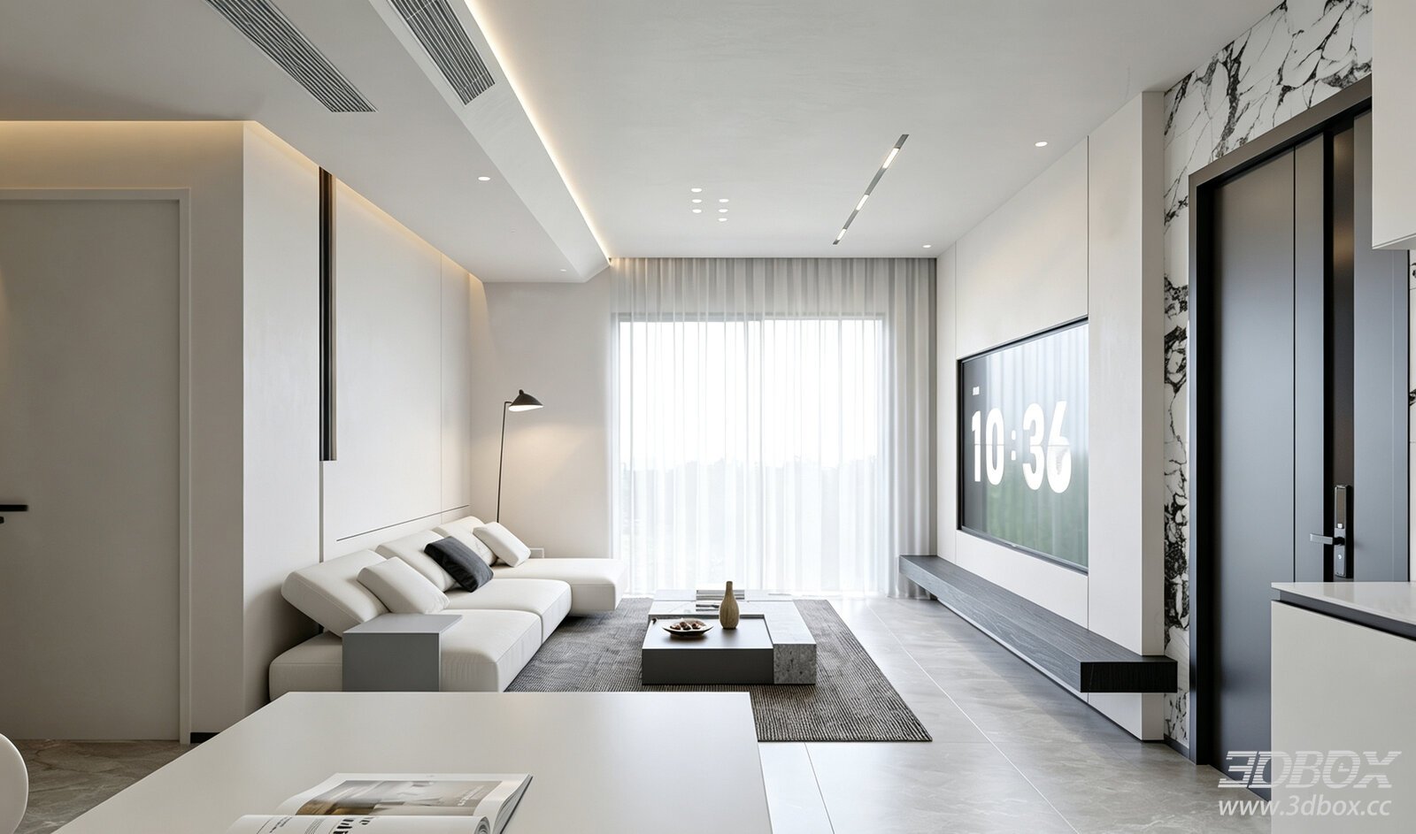 Modern Minimalist Minimalist Living Room Dining Room 3D model - front view