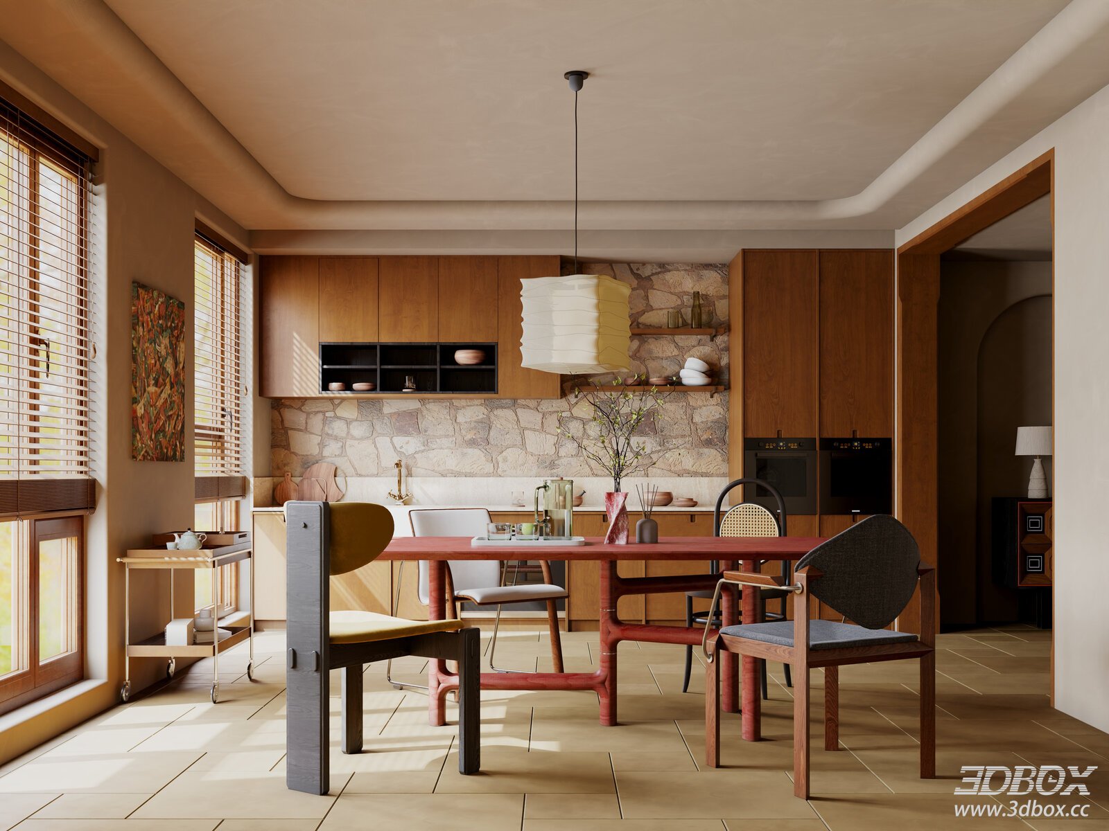 Vintage Dining Room 3D model - front view