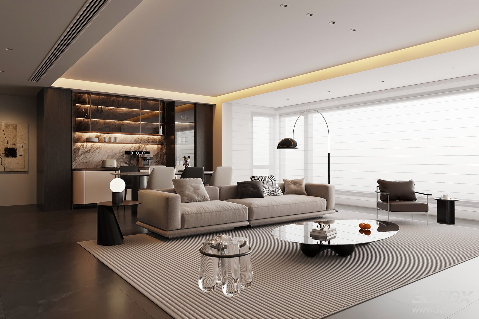 Modern Italian Dining Room Living Room Dining Room 3D model - front view