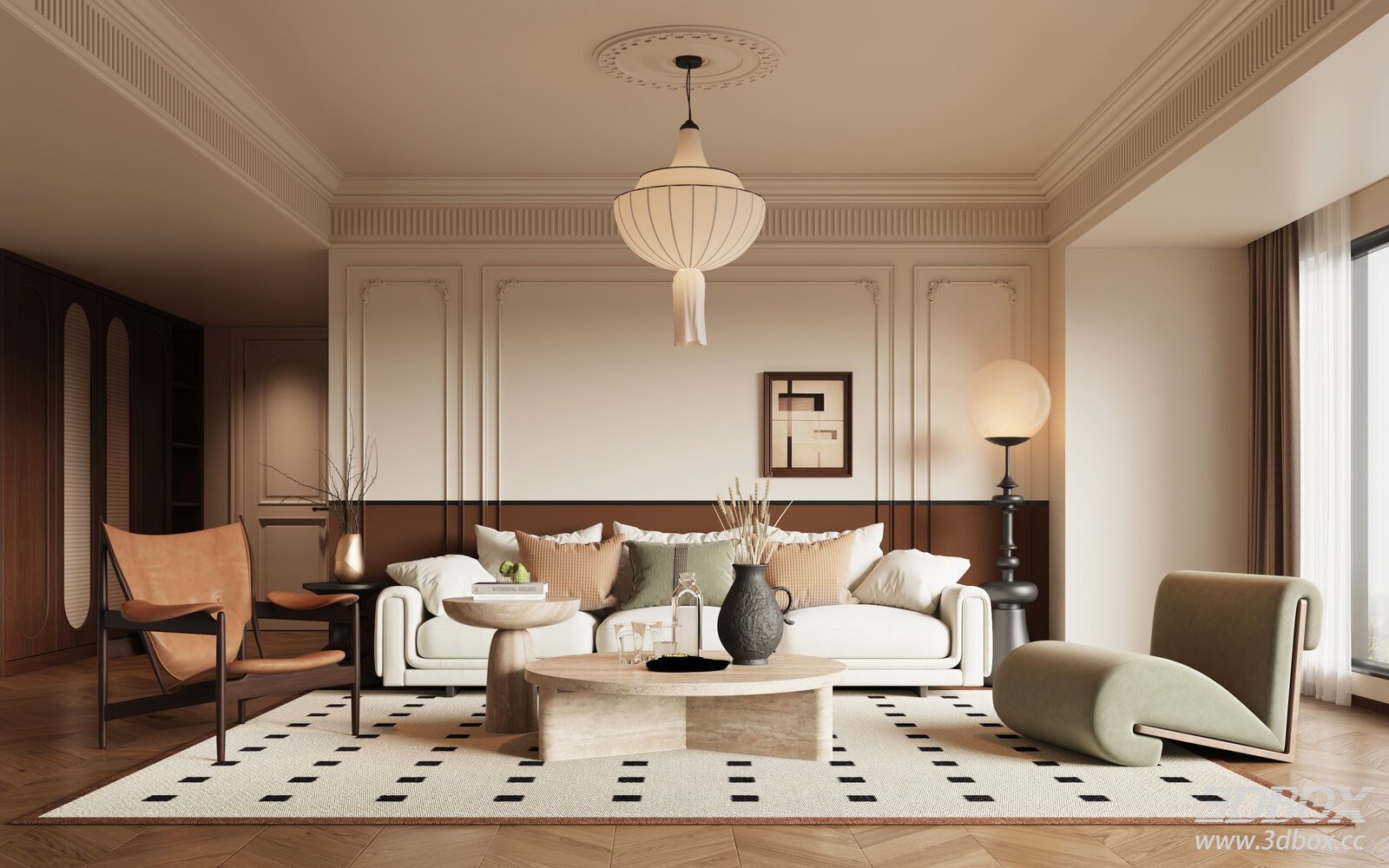 French Vintage Living Room 3D model - thumbnail 1
