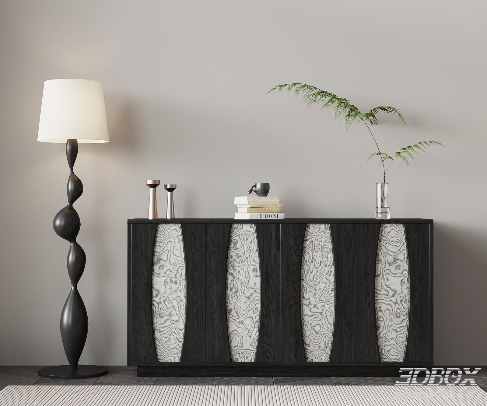 Modern Italian Entryway Shoe Cabinet 3D model - thumbnail 1