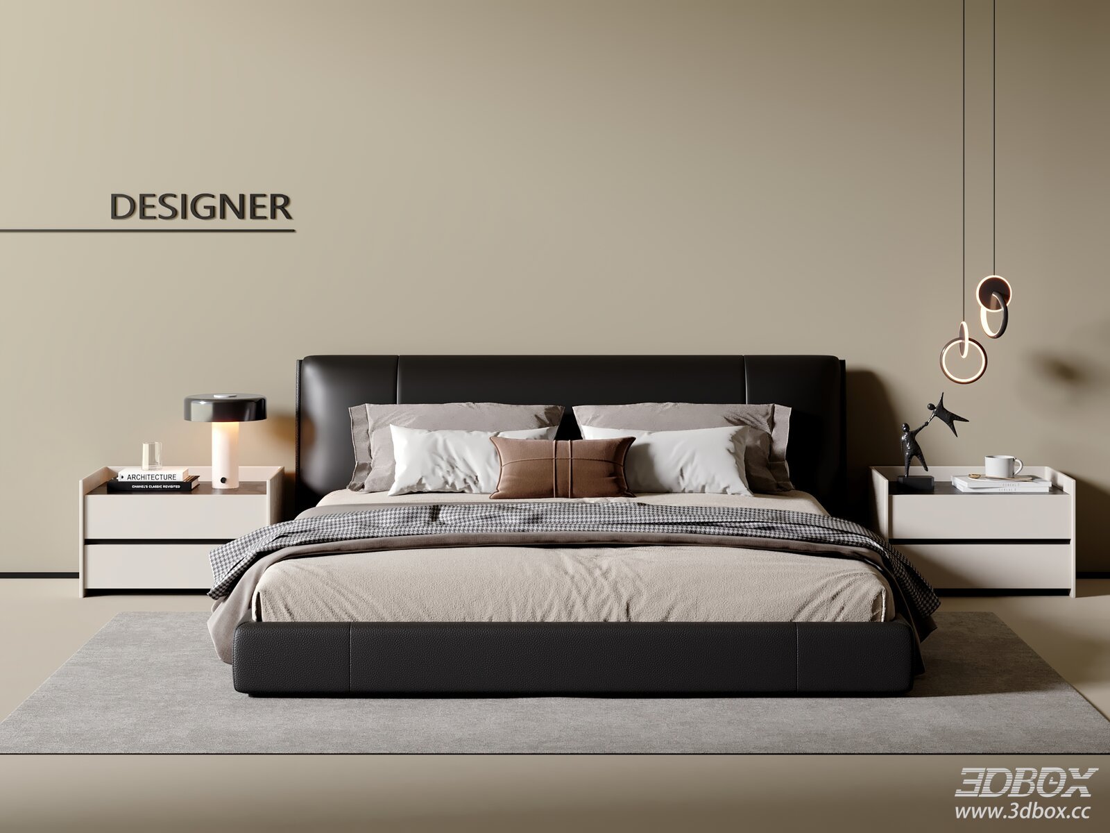 Modern Double Bed 3D model - front view