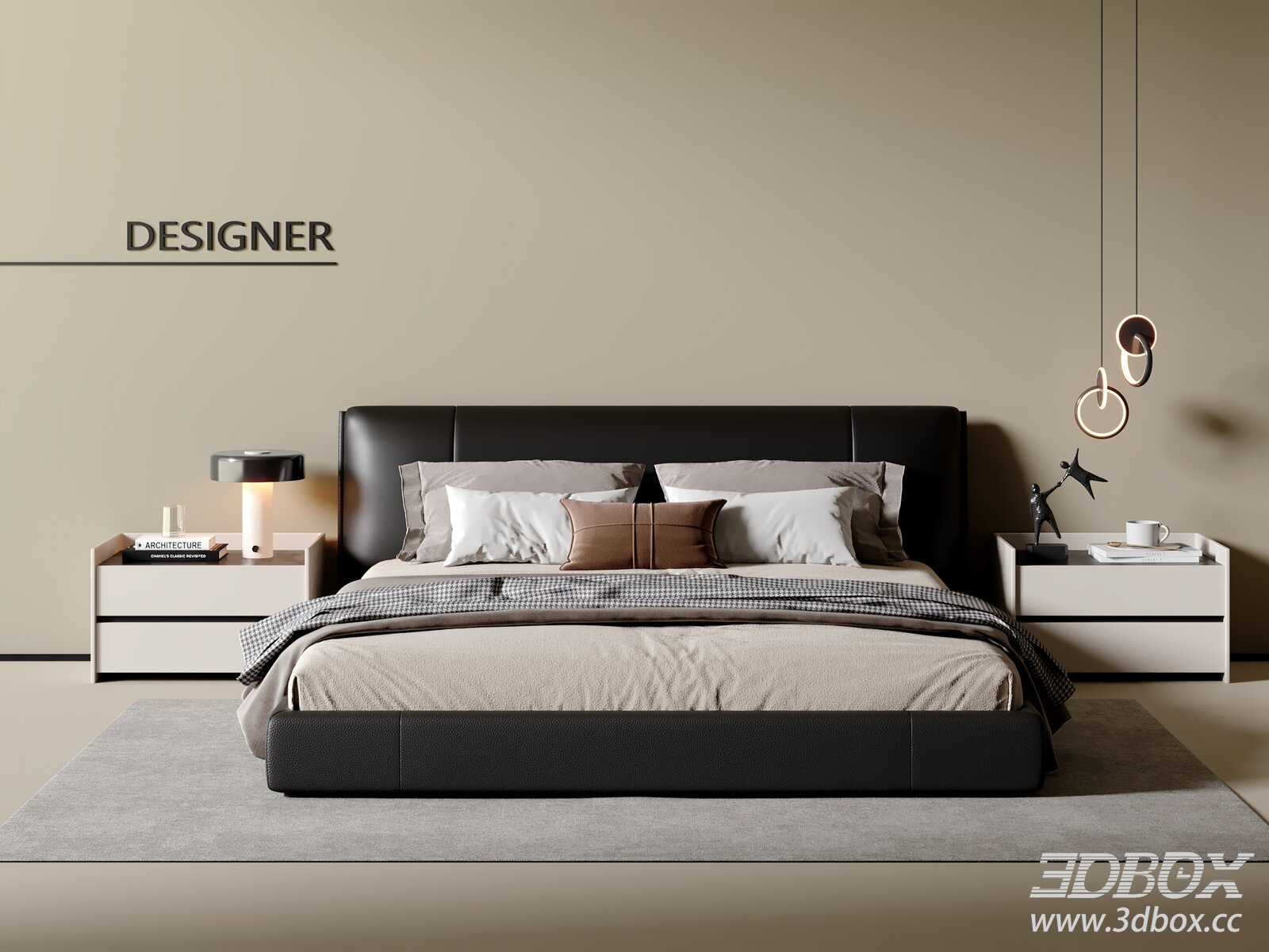 Modern Double Bed 3D model - thumbnail 1