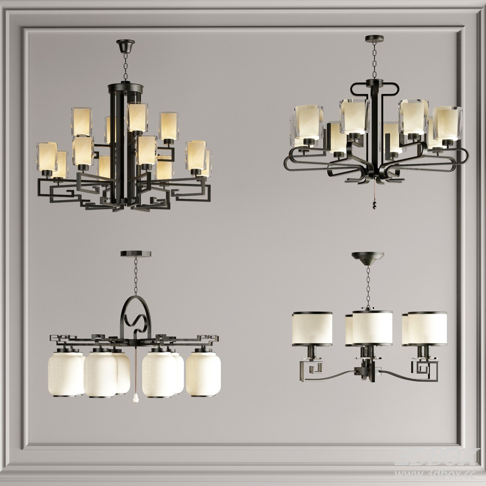 New Chinese Chandelier 3D model - thumbnail 1