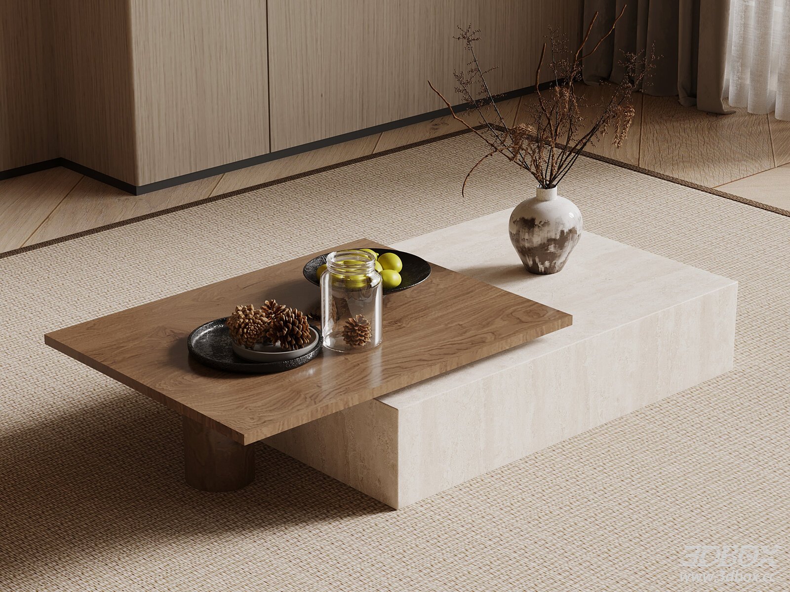 Vintage Coffee Table Set Coffee Table 3D model - front view