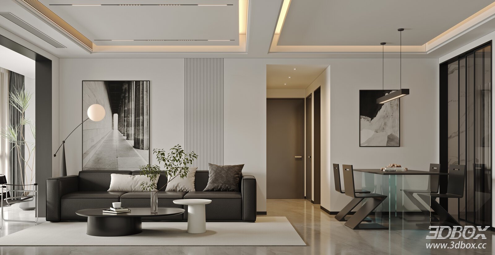 Modern Living Dining Room 3D model - front view