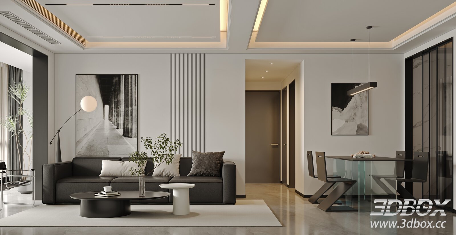 Modern Living Dining Room 3D model - thumbnail 1