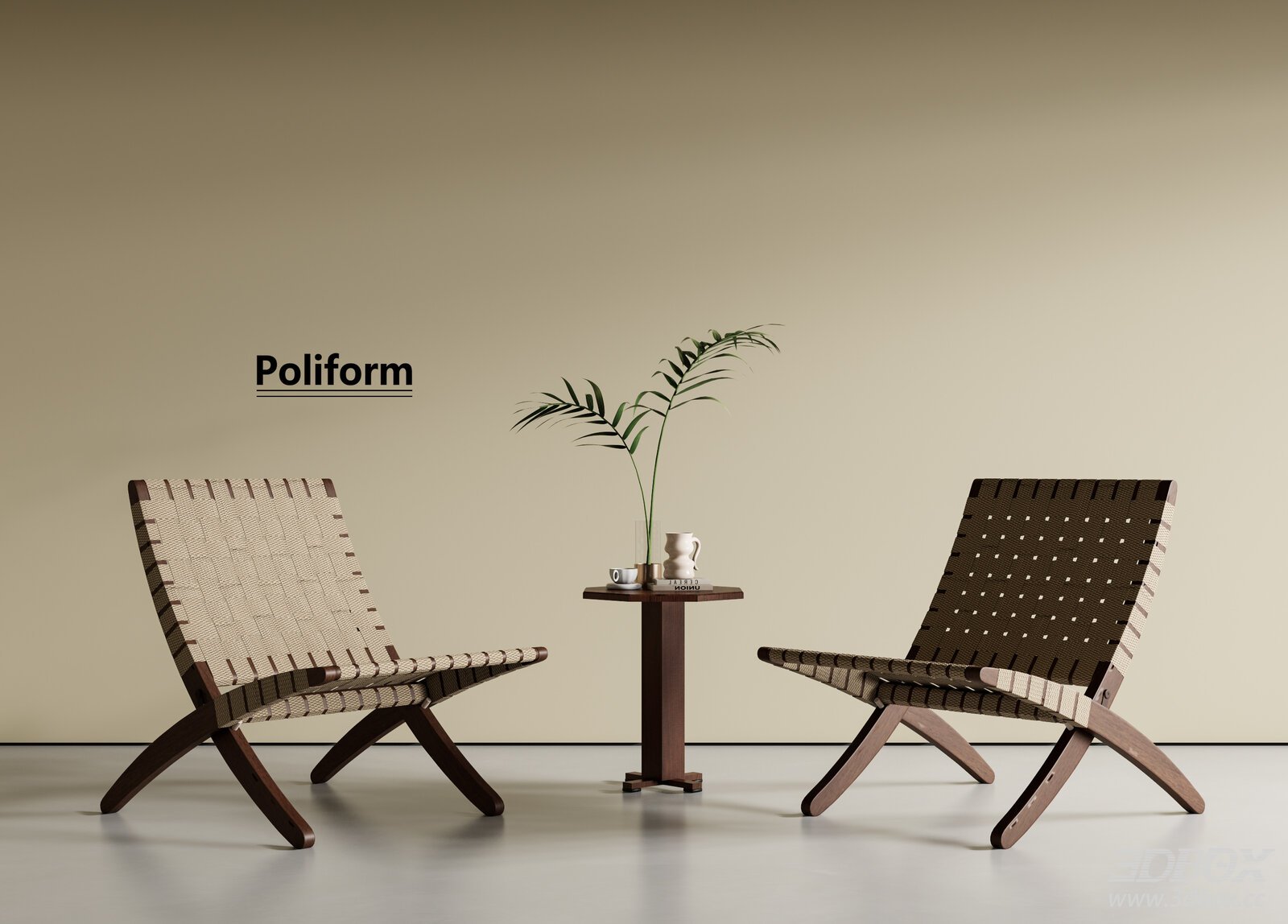 Vintage Wabi Sabi Leisure Rattan Leisure Side Table 3D model - front view