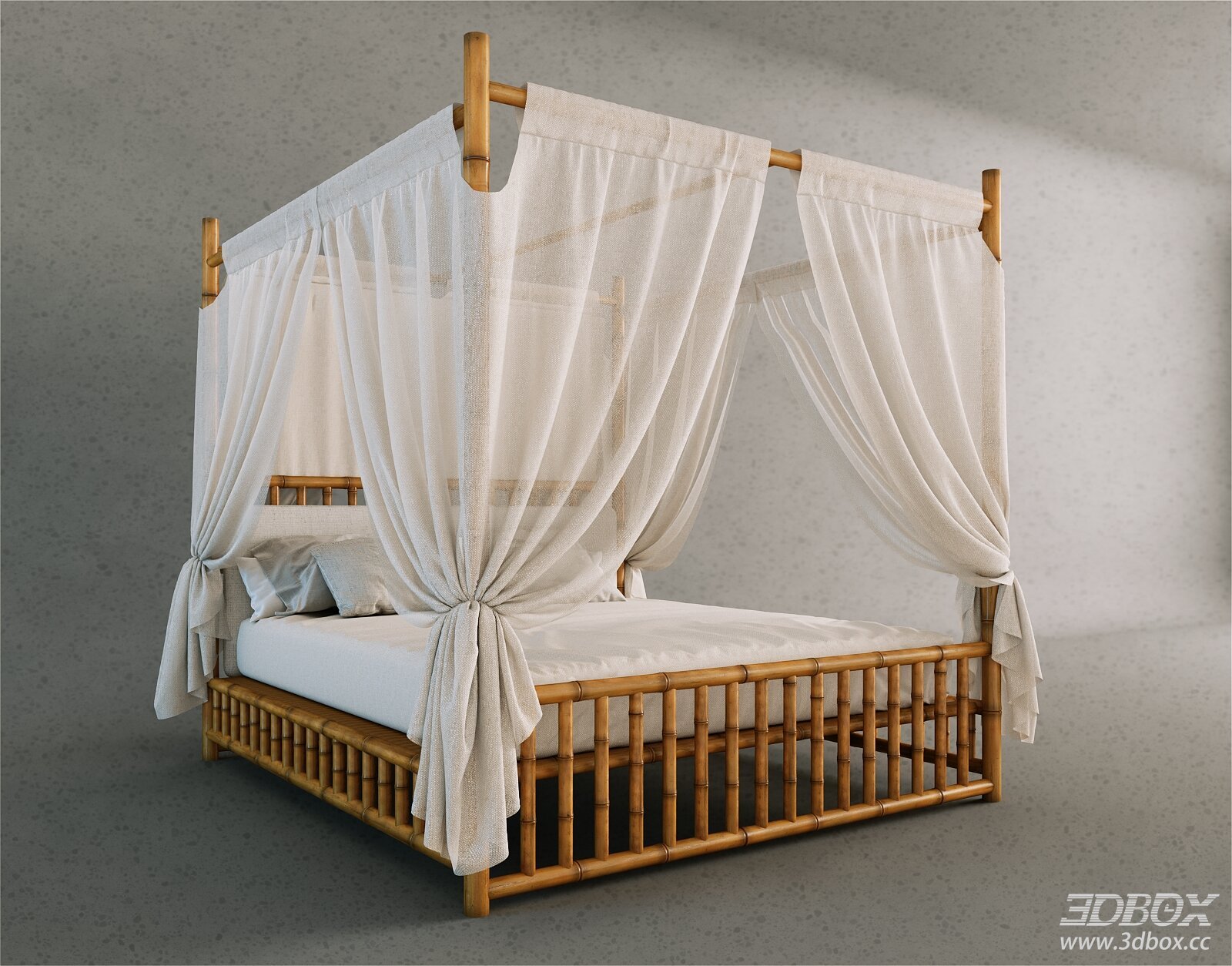 Bedroom Guesthouse Double Bed 3D model - thumbnail 1