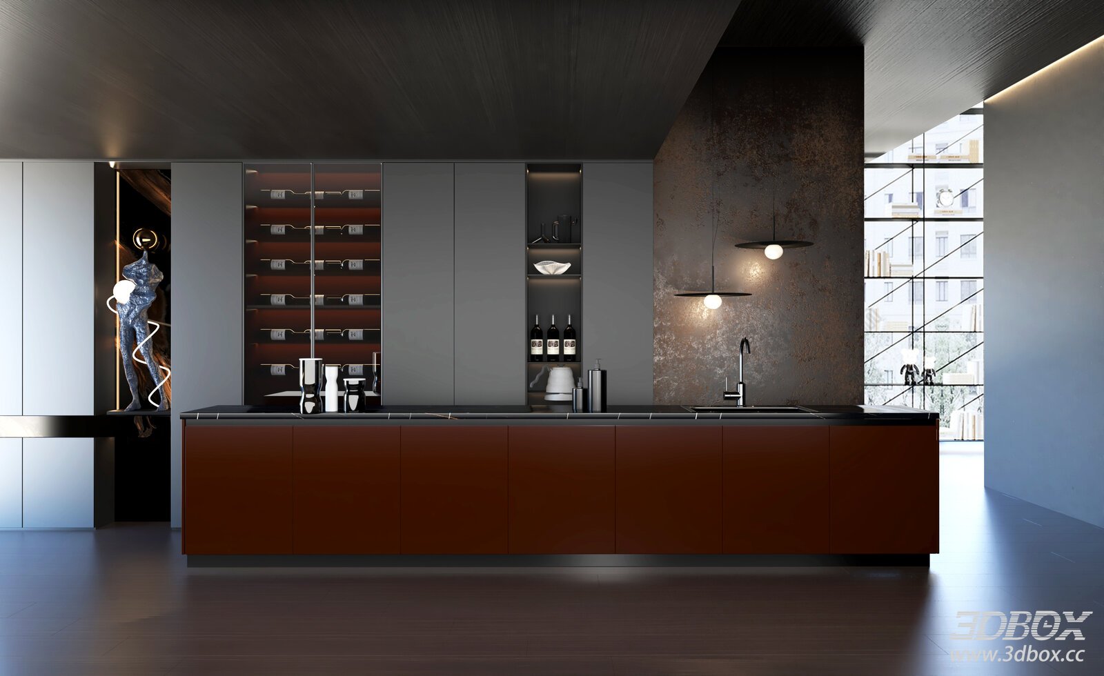 Poliform Modern Italian Home Kitchen 3D model - front view