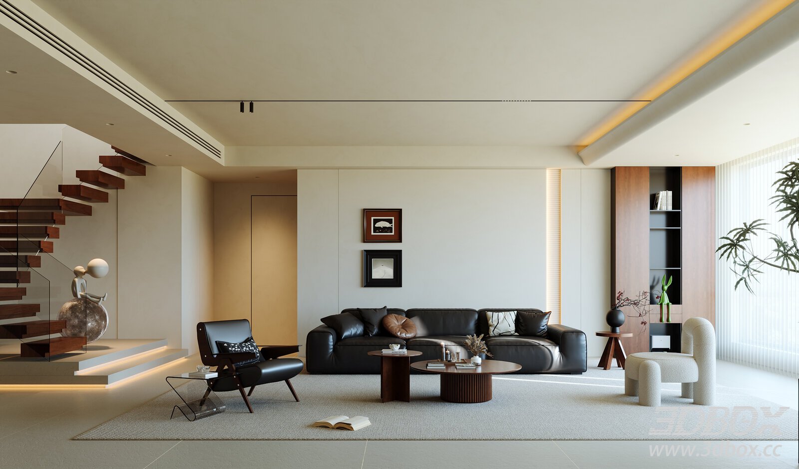 Modern Vintage Living Room 3D model - thumbnail 1