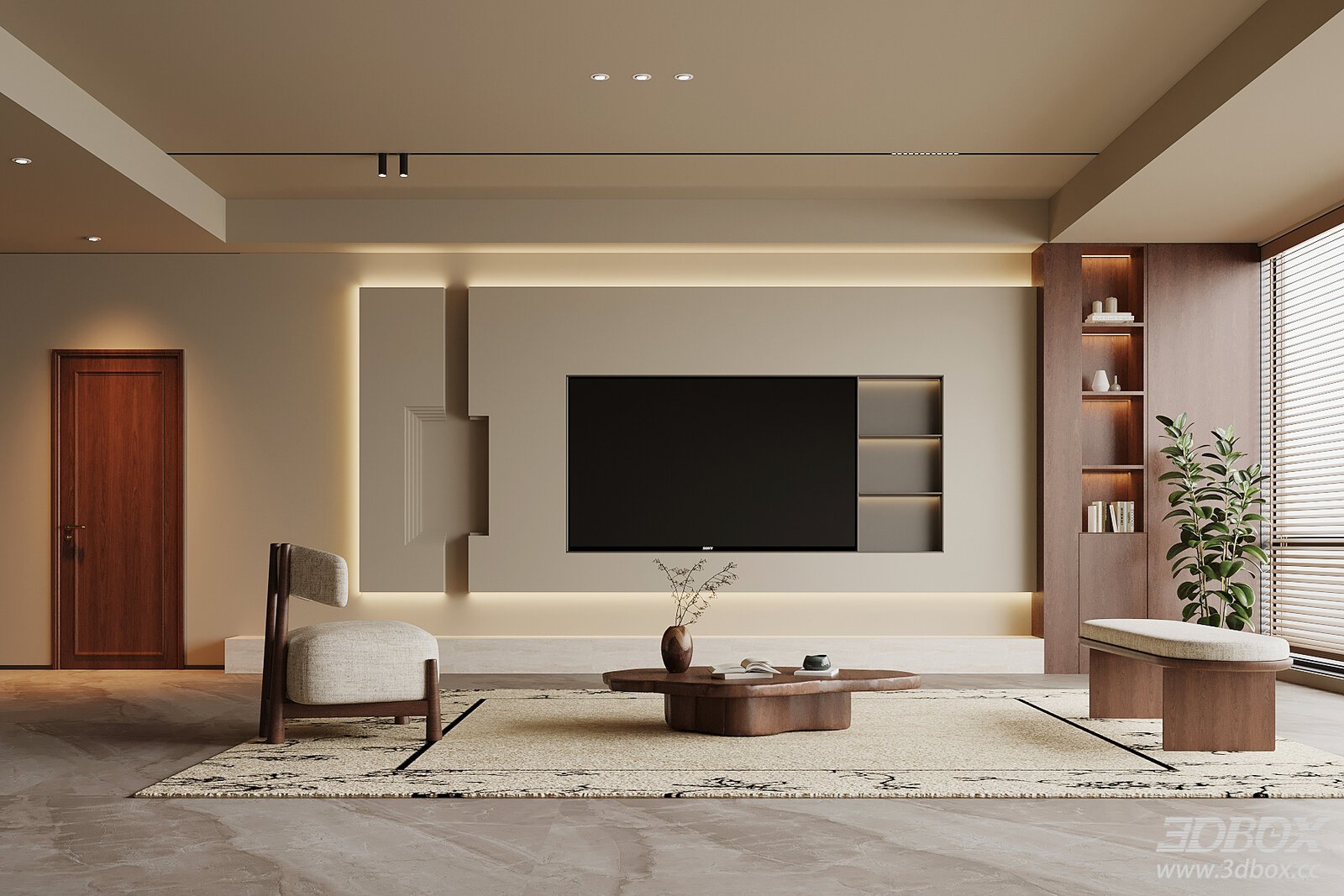 Modern Vintage Living Room Sofa Coffee Table Set Background Wall 3D model - front view