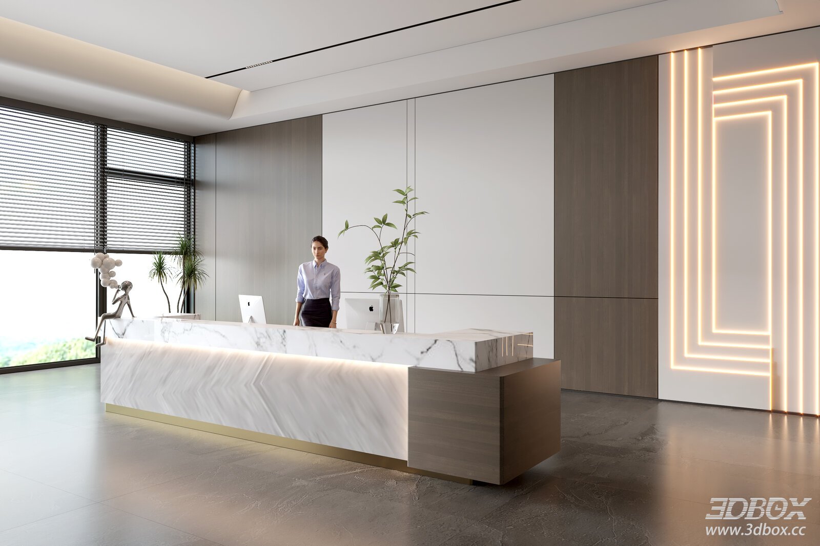 Modern Background Wall 3D model - front view
