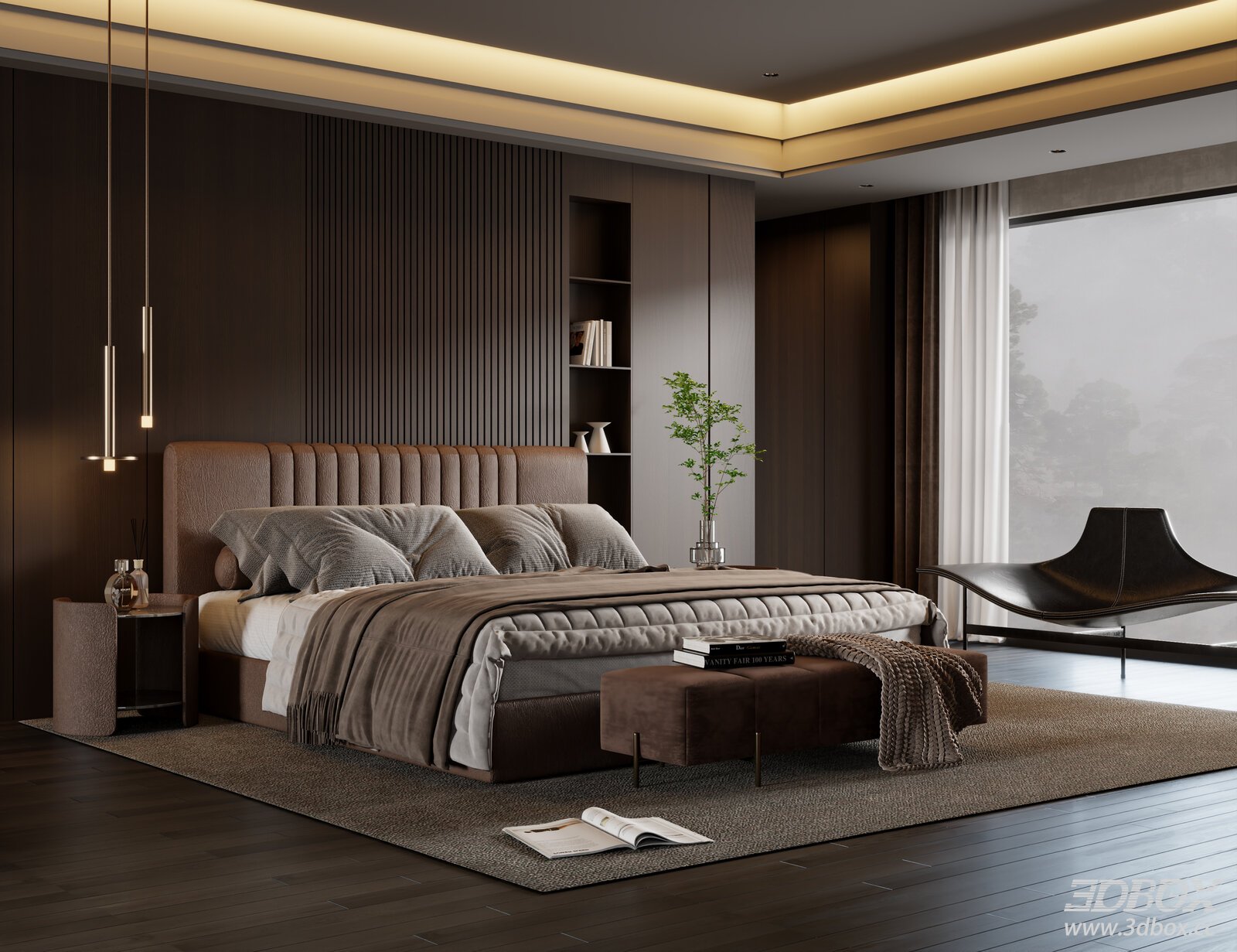 Minotti Modern Italian Bedroom 3D model - front view