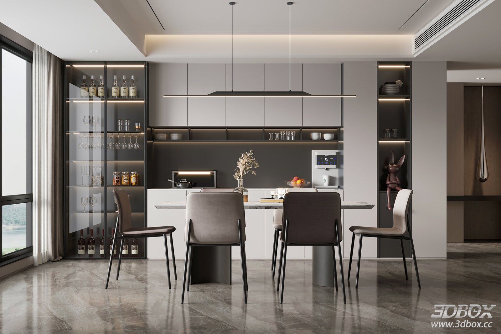 Modern Minimalist Home Dining Room 3D model - front view