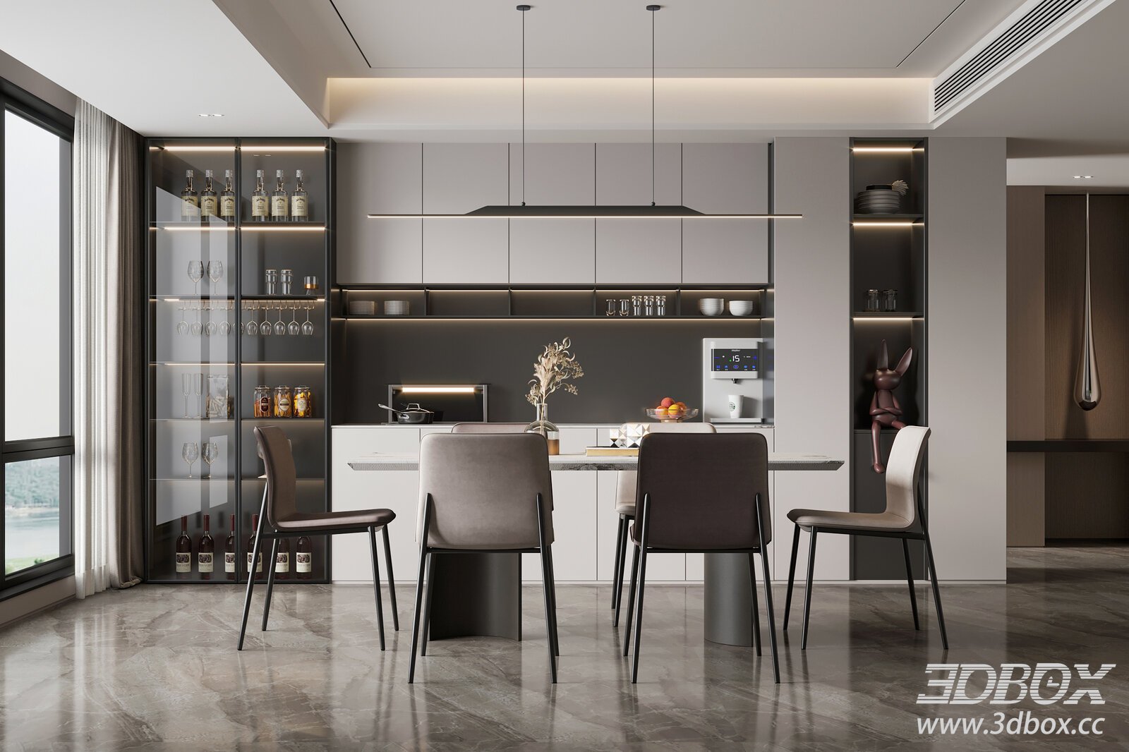 Modern Minimalist Home Dining Room 3D model - thumbnail 1