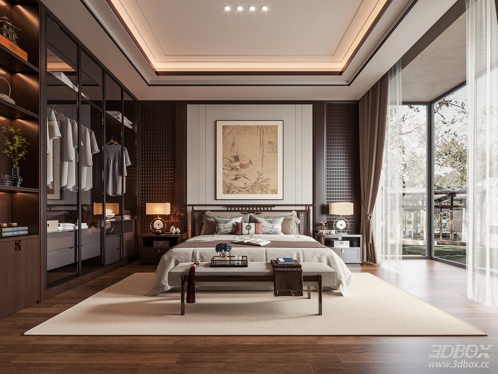 New Chinese Bedroom 3D model - front view