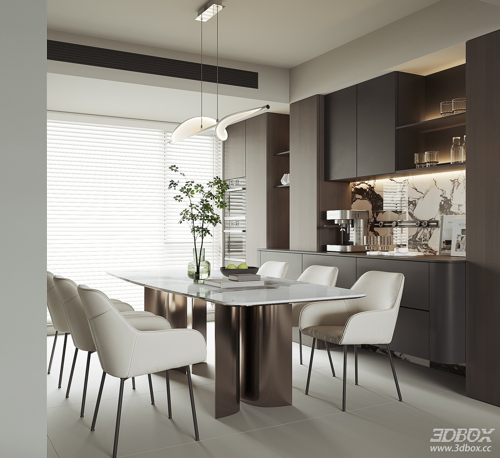 Modern Home Dining Room 3D model - front view