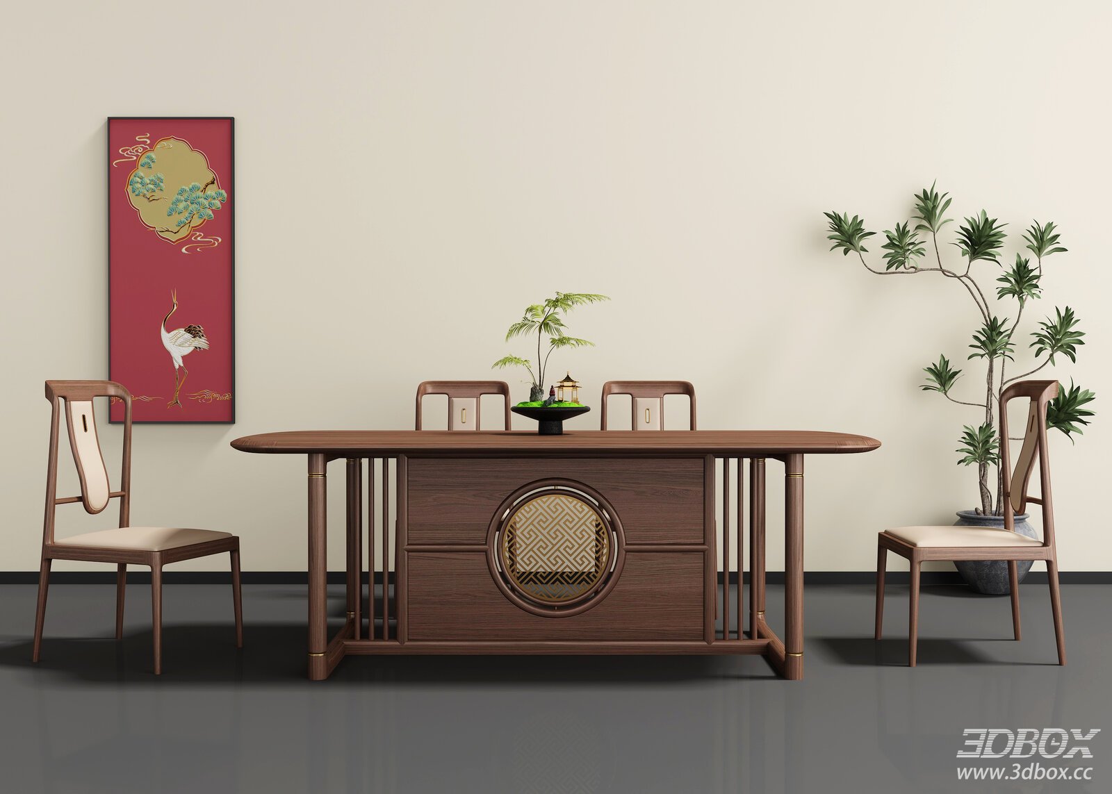 New Chinese Dining Table 3D model - front view