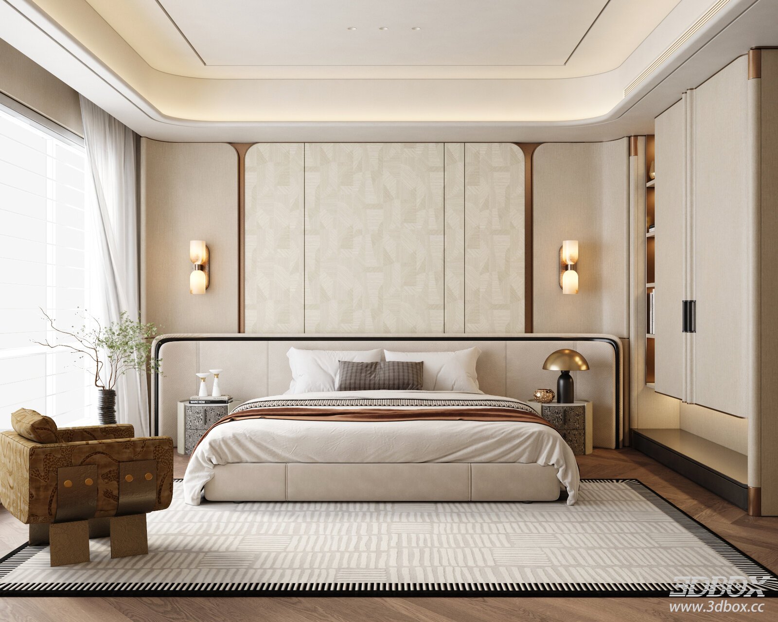Modern Light Luxury Bedroom Bedroom Bedroom Master Bedroom 3D model - front view