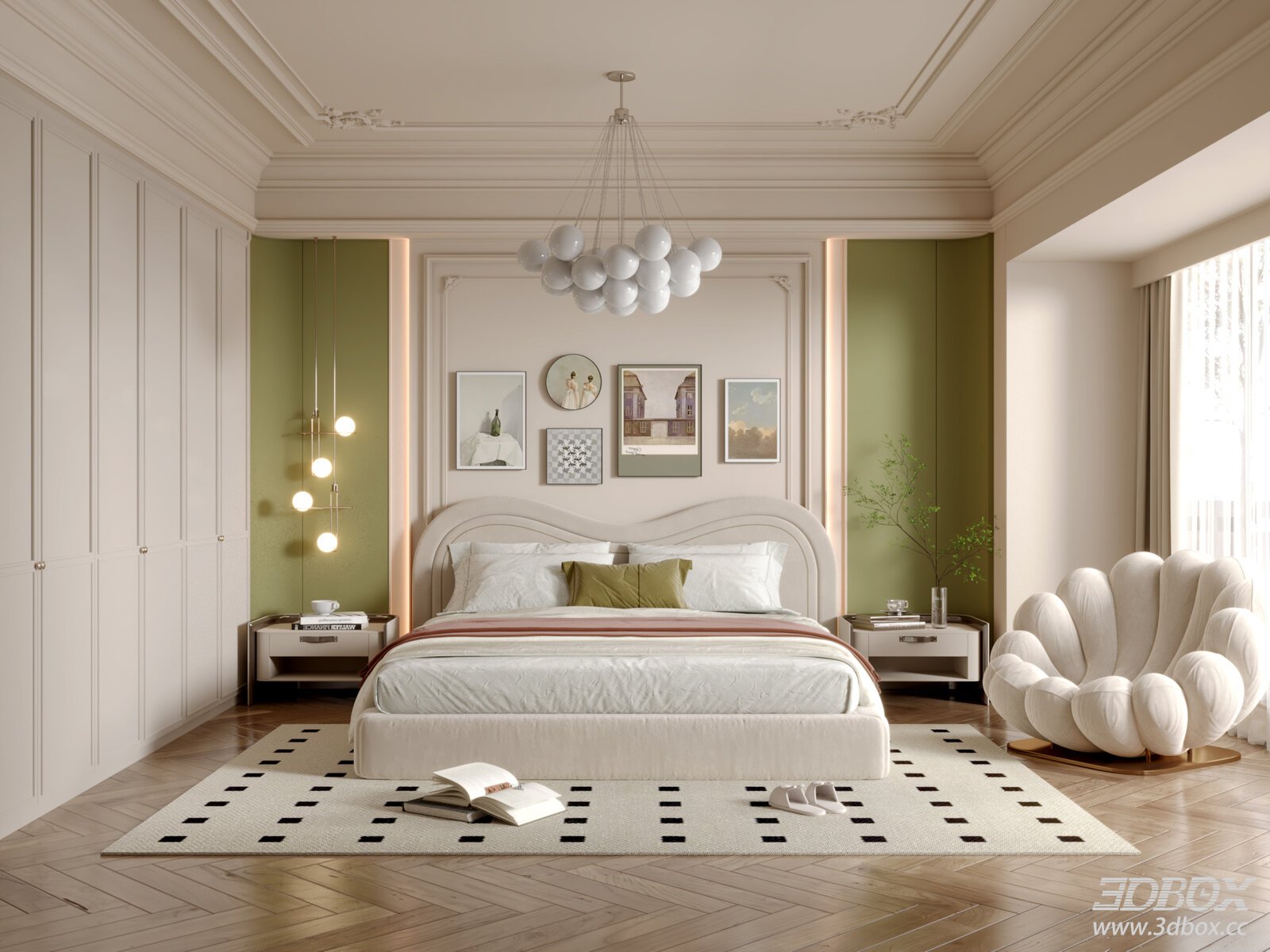 French Bedroom 3D model - front view