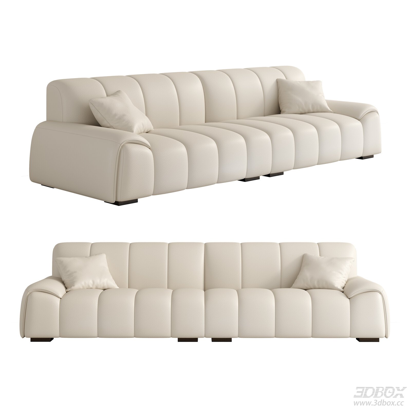 Modern Upholstered Sofa Set with Cushions 3D model - front view
