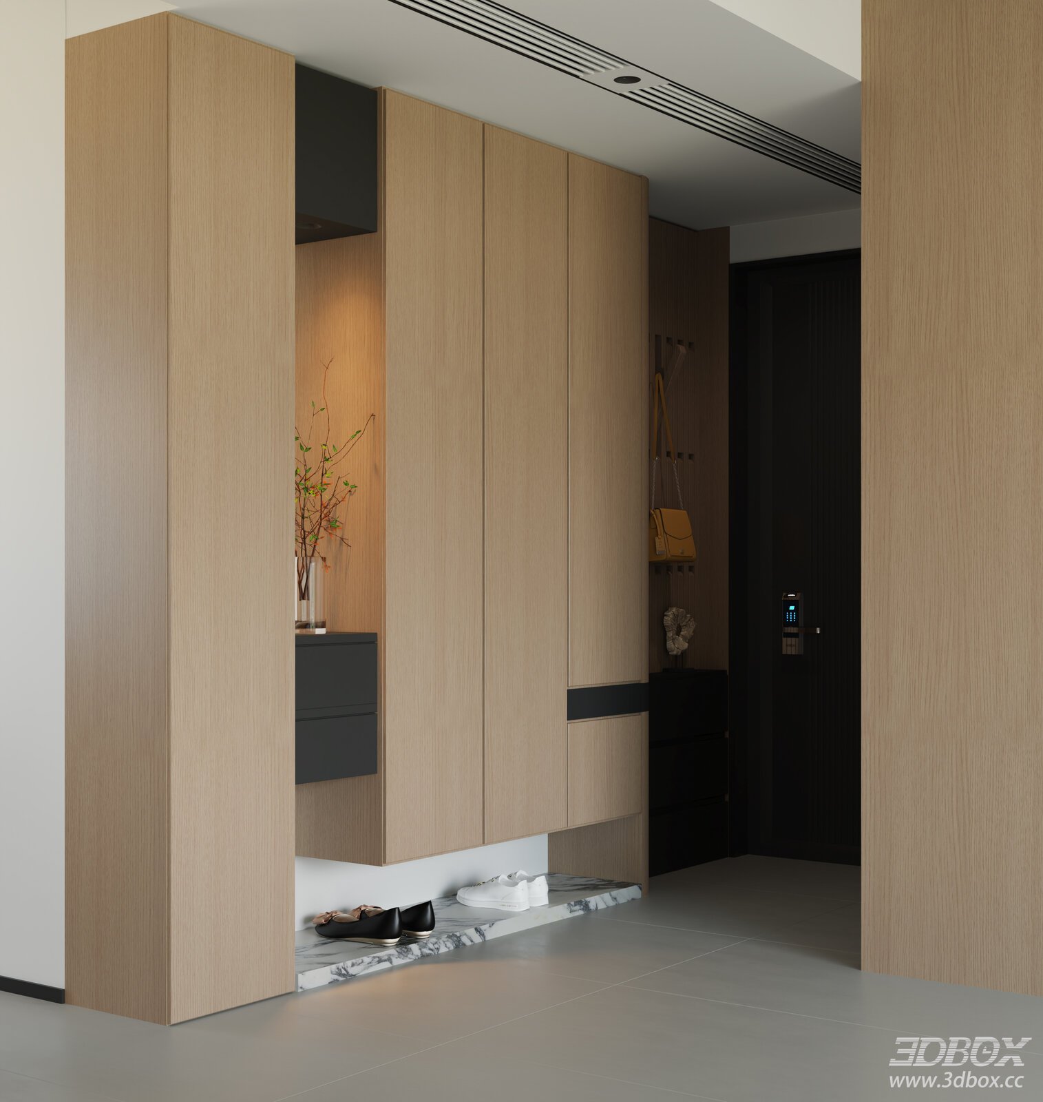 Modern Hallway Cabinet and Shelf 3D Model 3D model - thumbnail 1