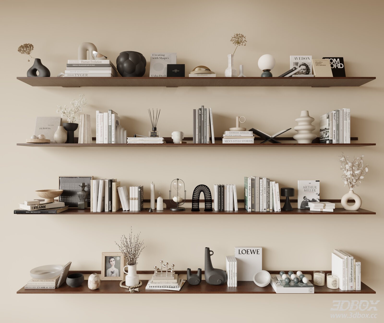 Wall - mounted Shelf with Decorative Items 3D model - front view