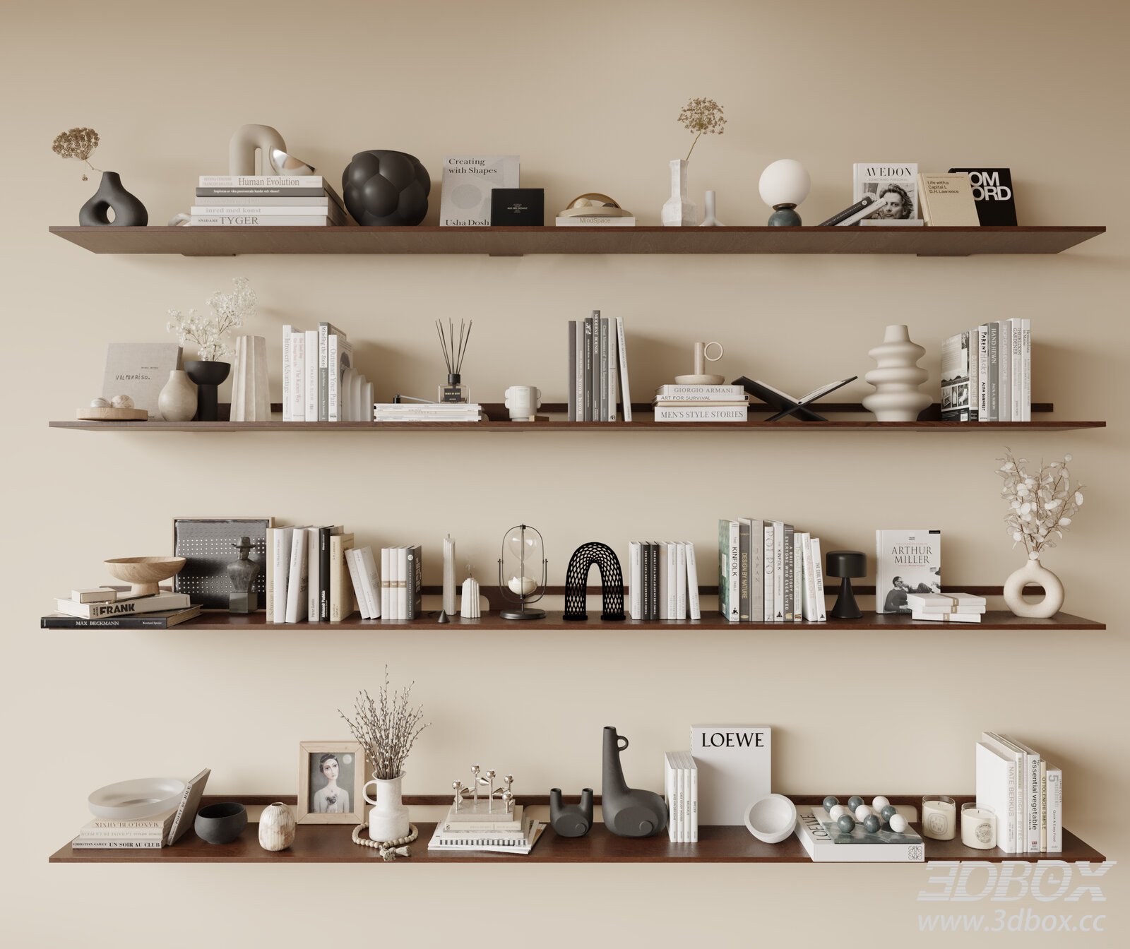 Wall - mounted Shelf with Decorative Items 3D model - thumbnail 1