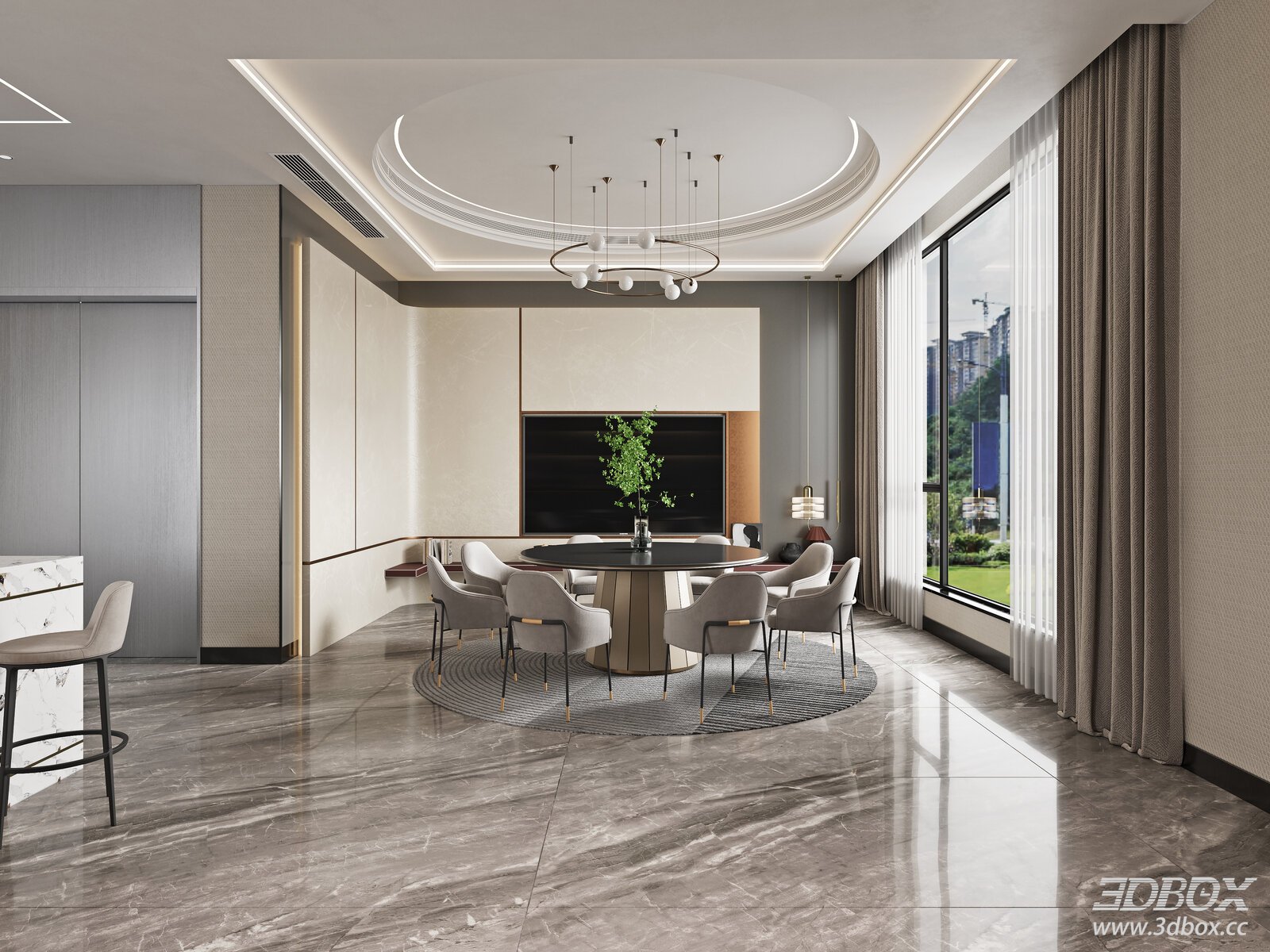 Modern Living Room 3D Model 3D model - front view