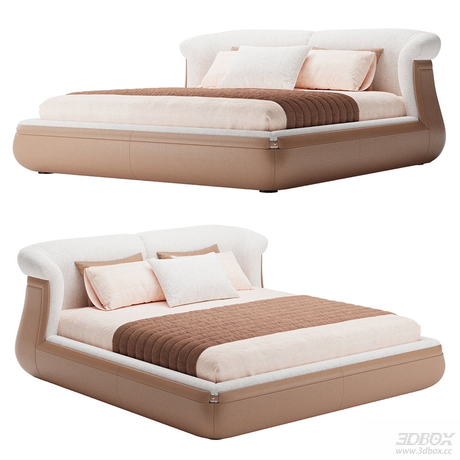 Modern Double - Bed 3D Model 3D model - thumbnail 1
