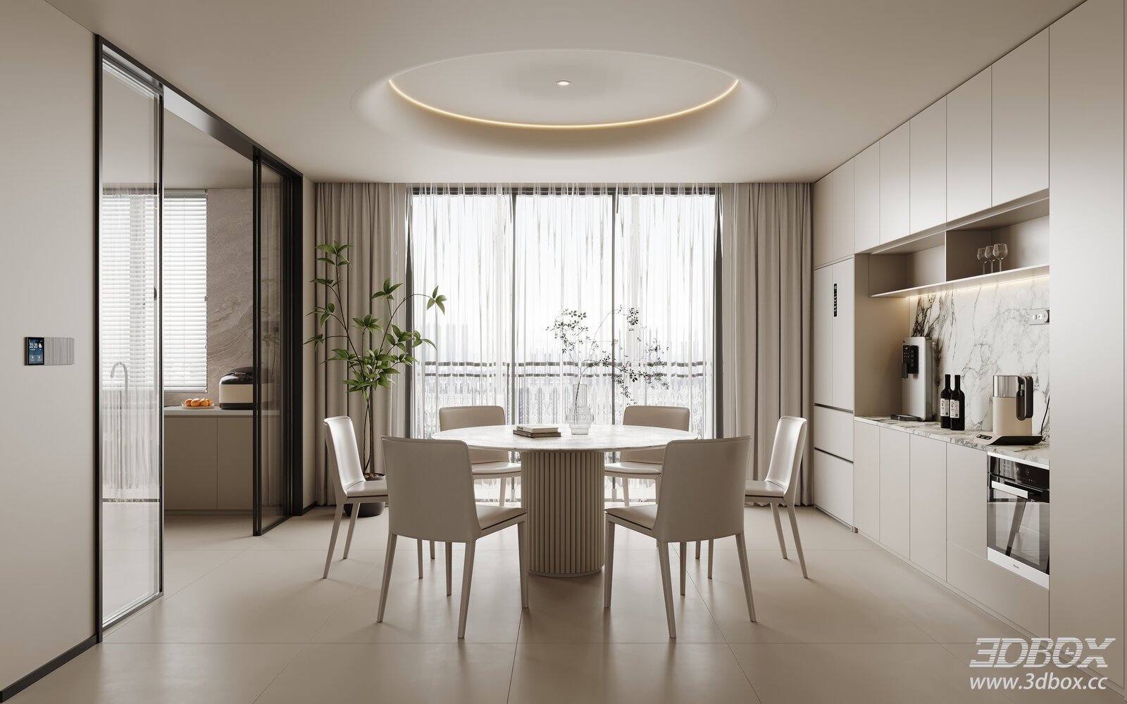 Modern Kitchen - Dining Room 3D Model 3D model - thumbnail 1