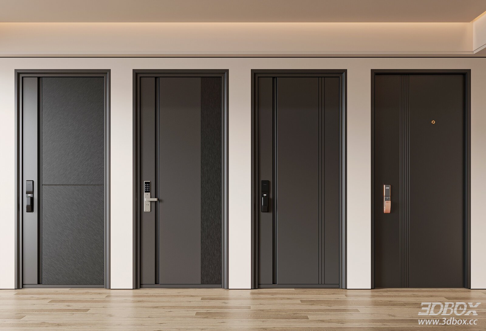 Modern Interior Doors Set 3D model - front view