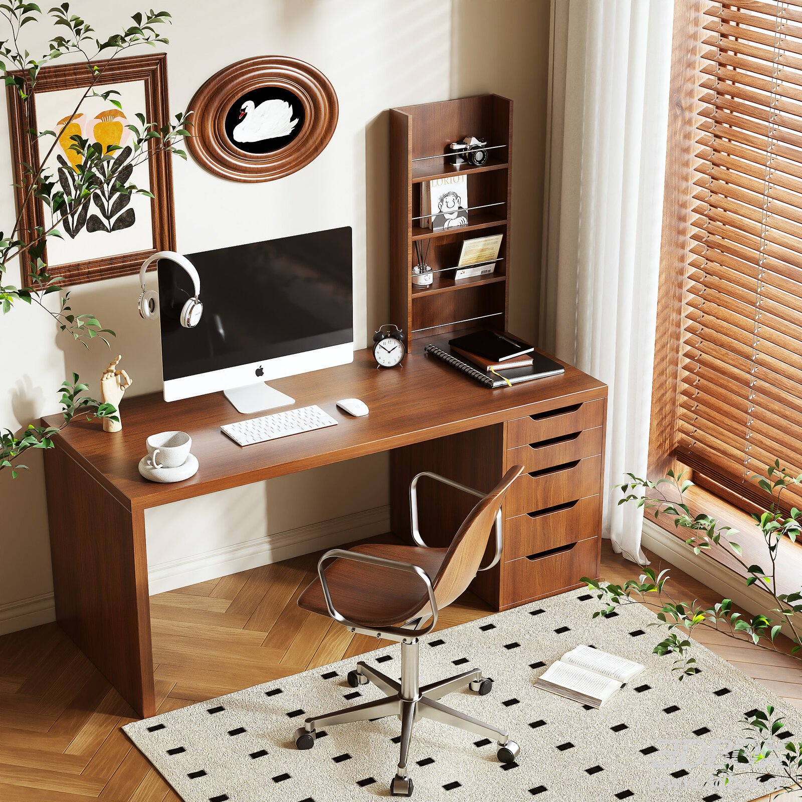 Modern Office Desk and Chair Setup 3D model - thumbnail 1