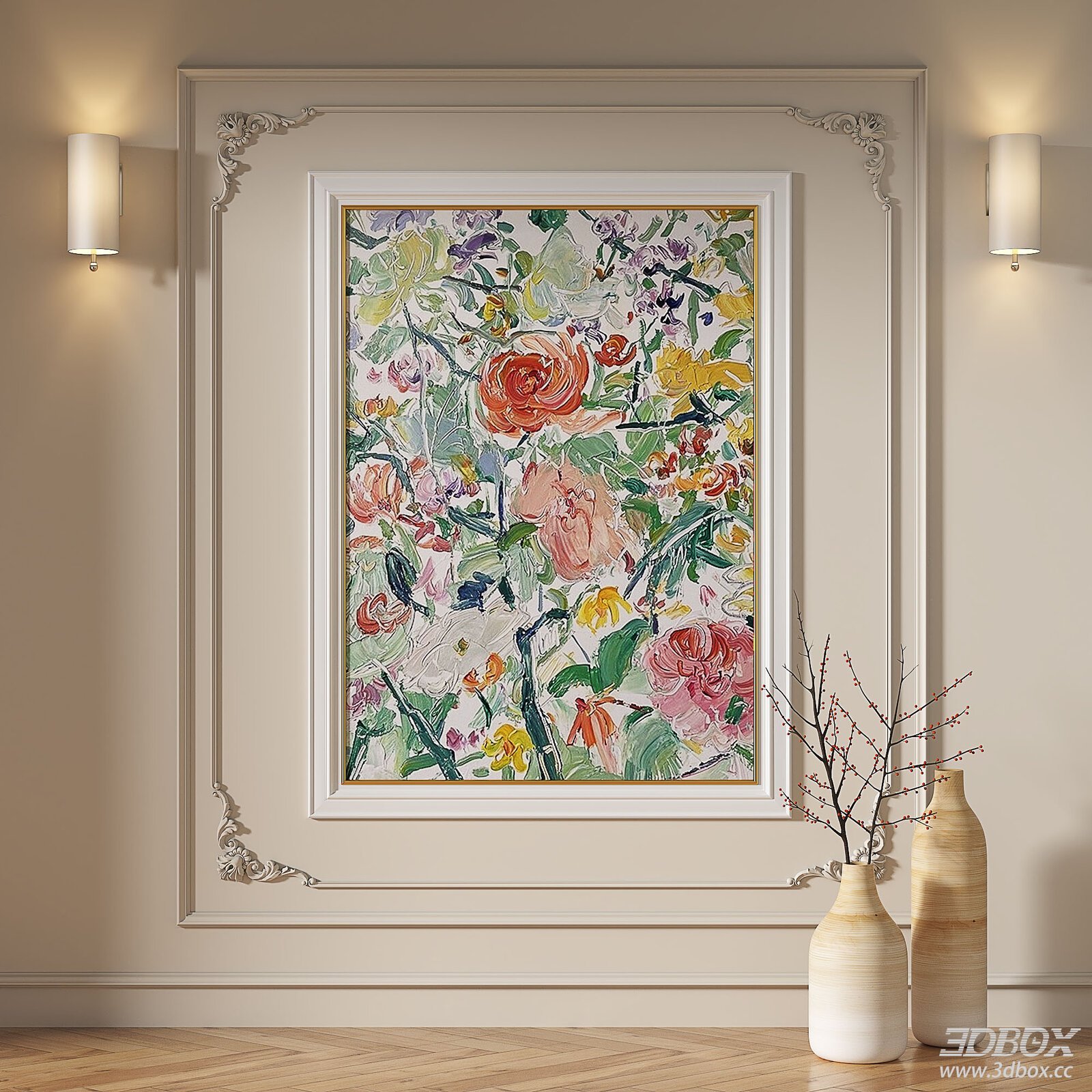 Modern Framed Painting with Vases 3D model - front view