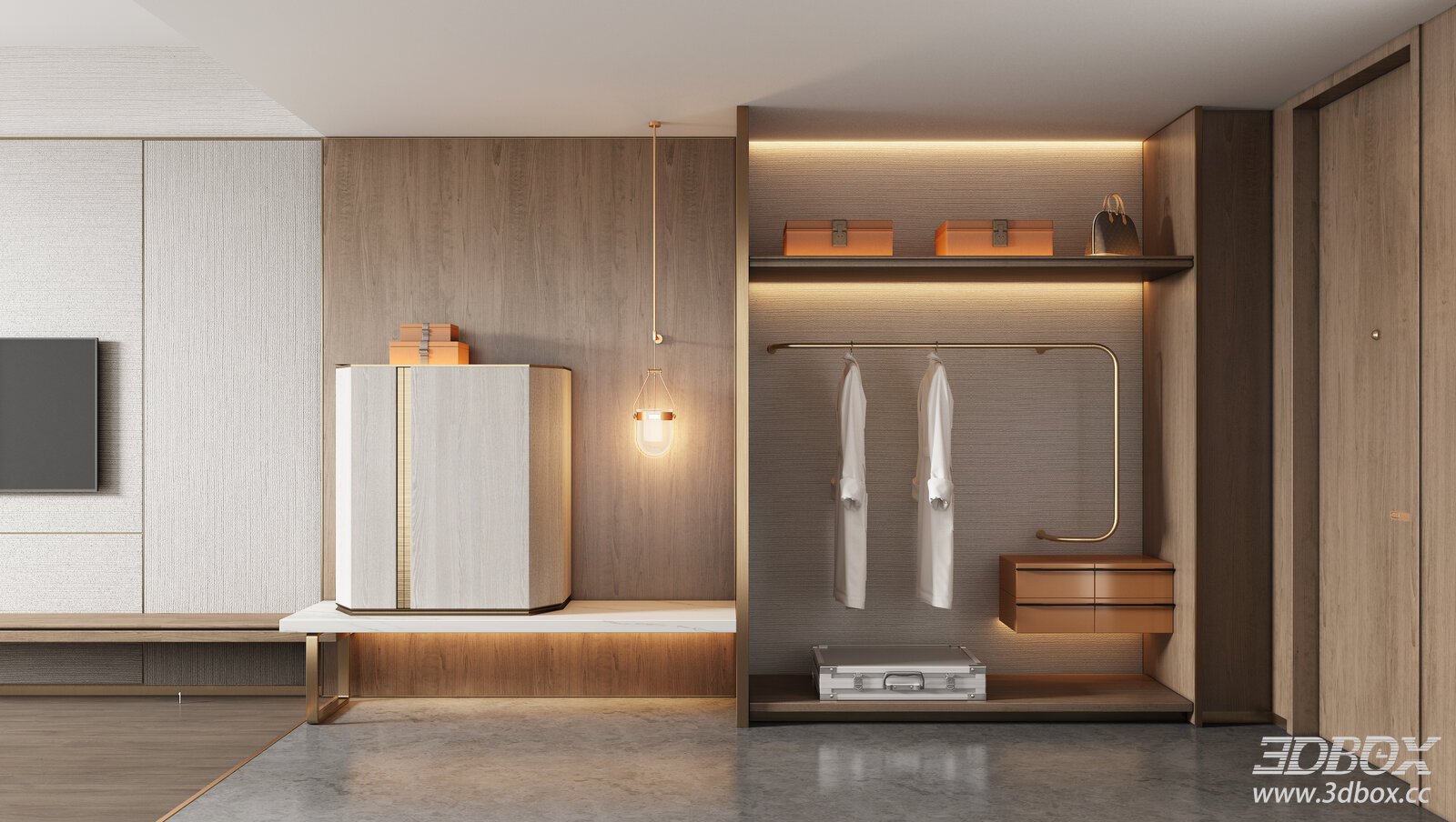 Modern Bedroom Cabinet and Wardrobe Model 3D model - front view
