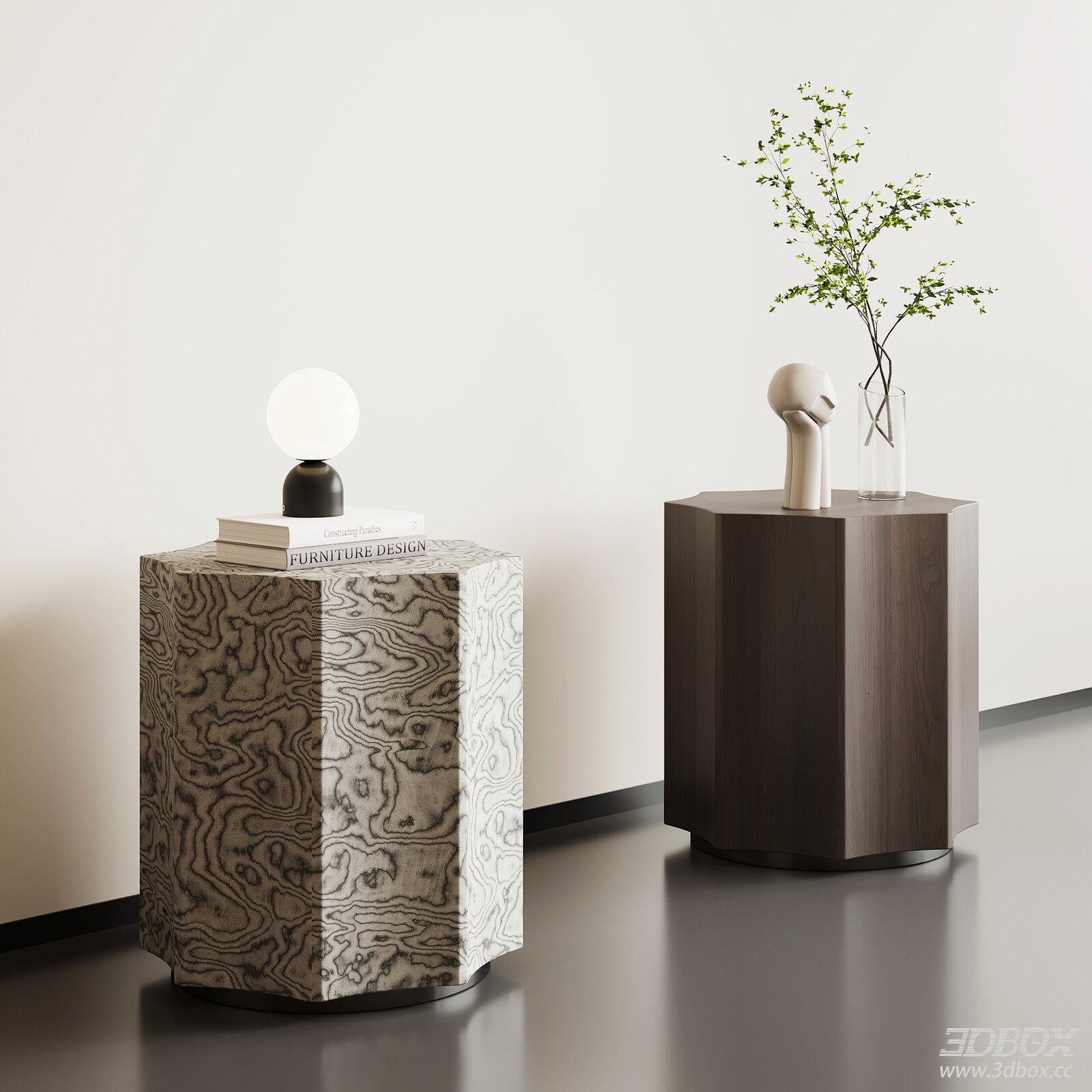 Modern Side Tables with Decoration 3D model - front view