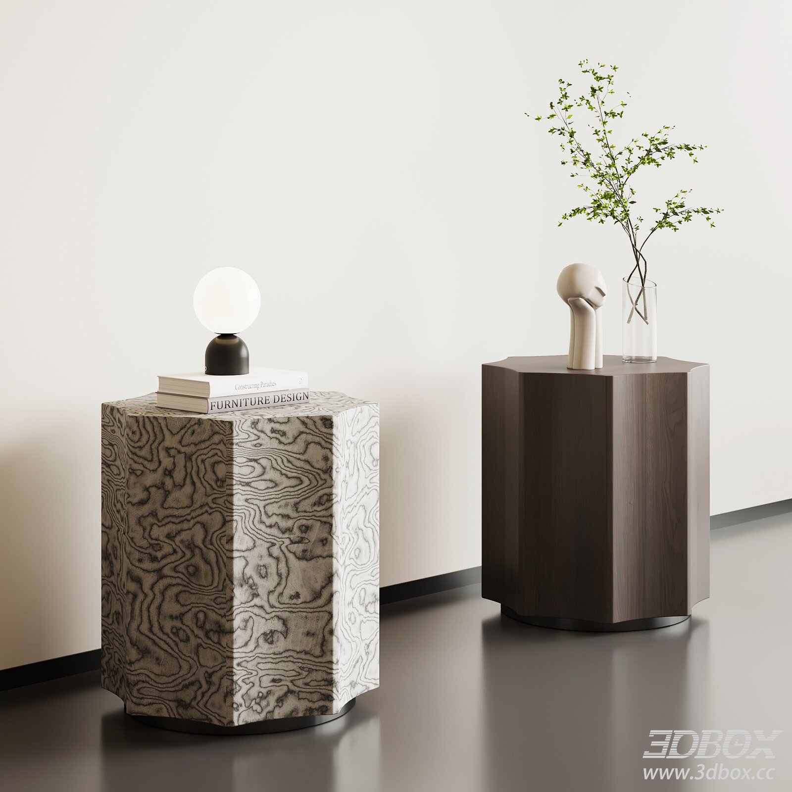 Modern Side Tables with Decoration 3D model - thumbnail 1