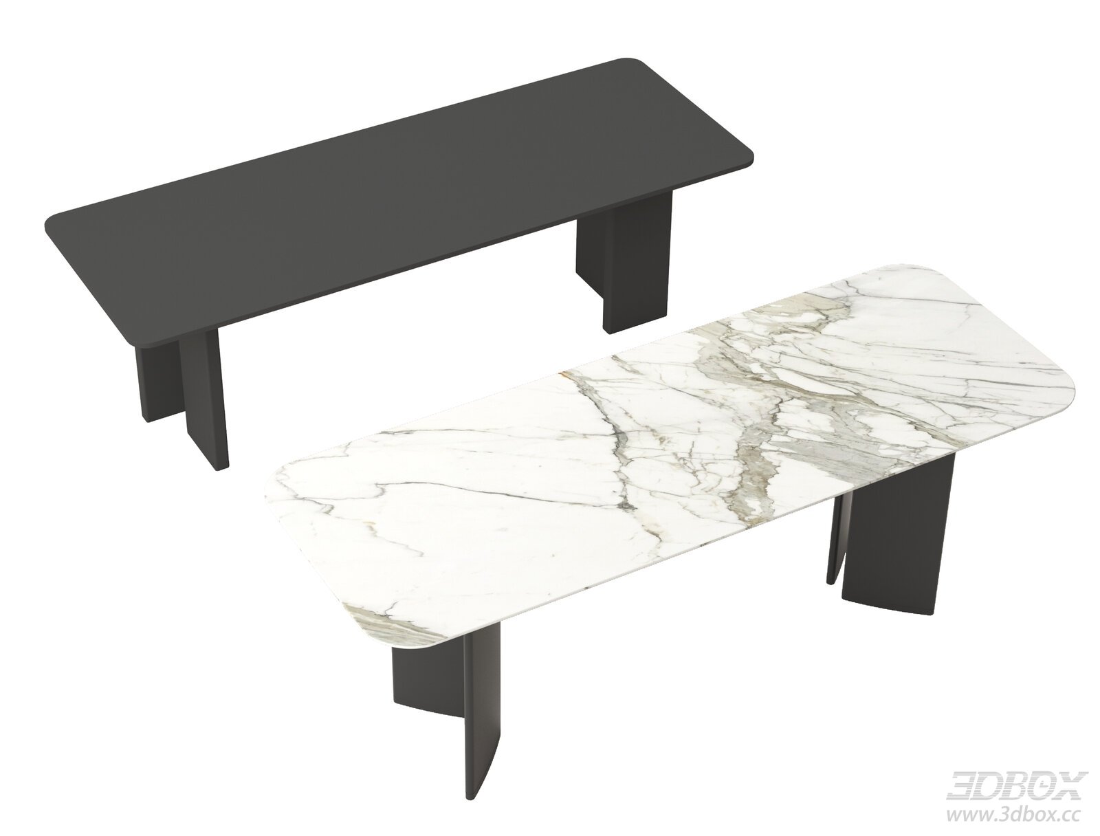 Modern Marble Dining Table with Metal Legs 3D model - front view