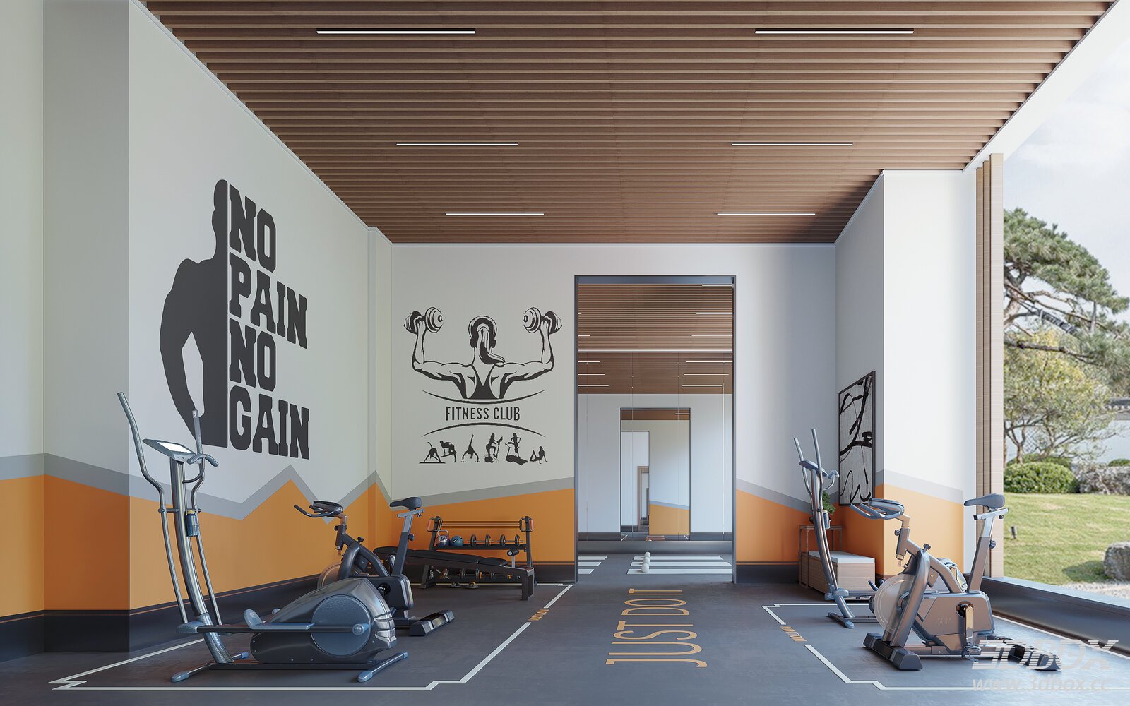 Modern Gym Interior 3D model - front view