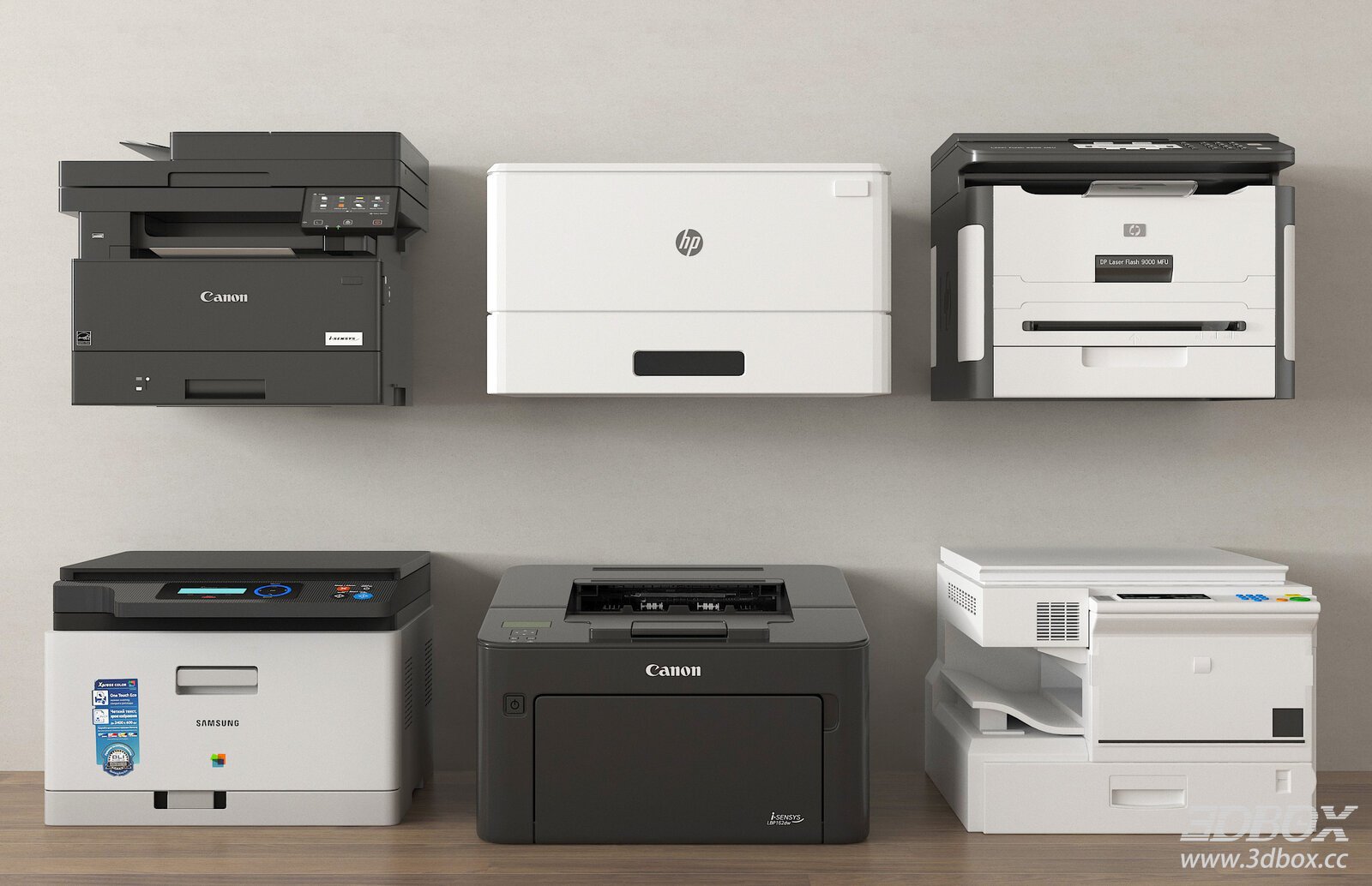 Modern Printers on Table 3D model - front view