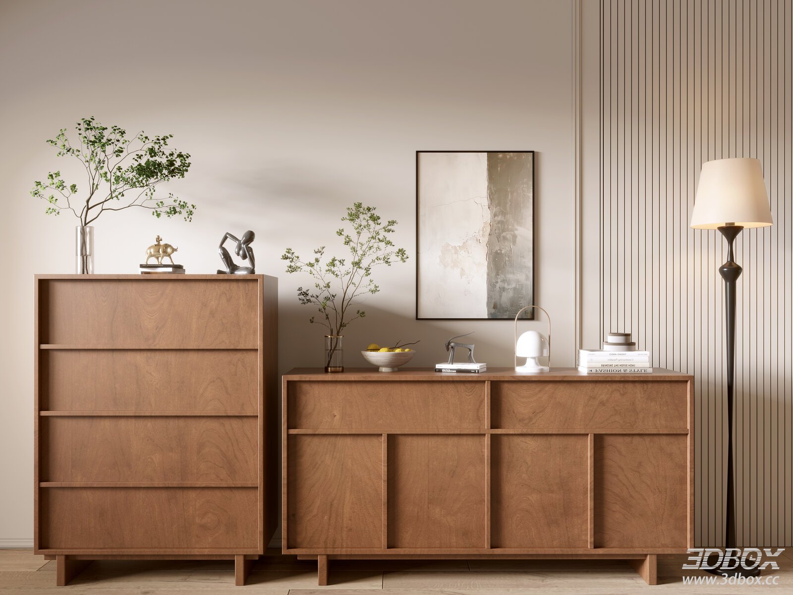 Modern Sideboard and Chest of Drawer in Living Room 3D model - front view